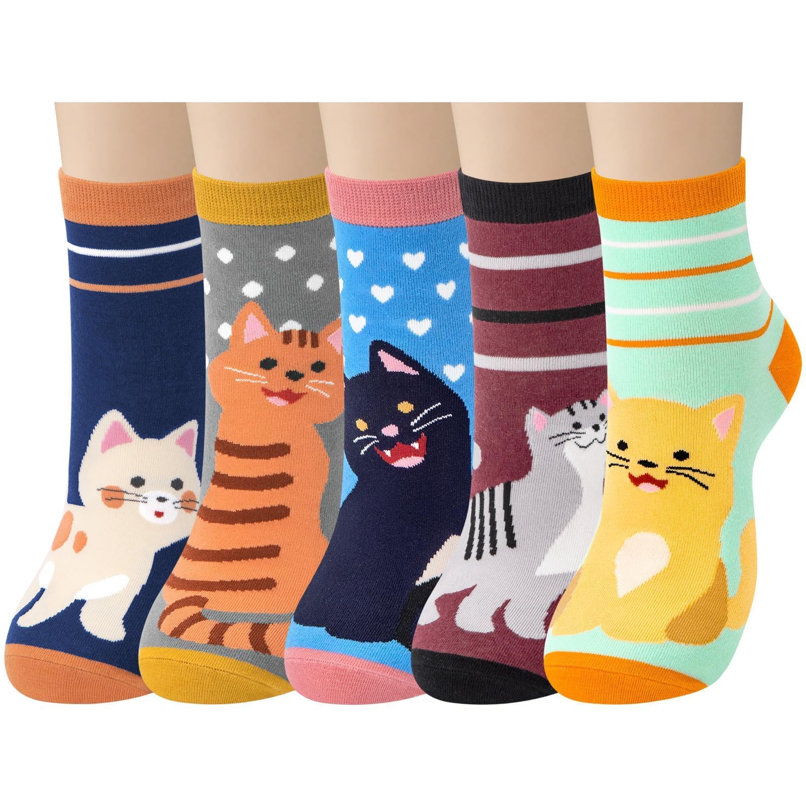 Chalier Cozy 5 Paar Damen Socken Tiere Lustige Bunte Socken Baumwolle mit Süße Katze Socken Geschenk für Damen Einheitsgröße