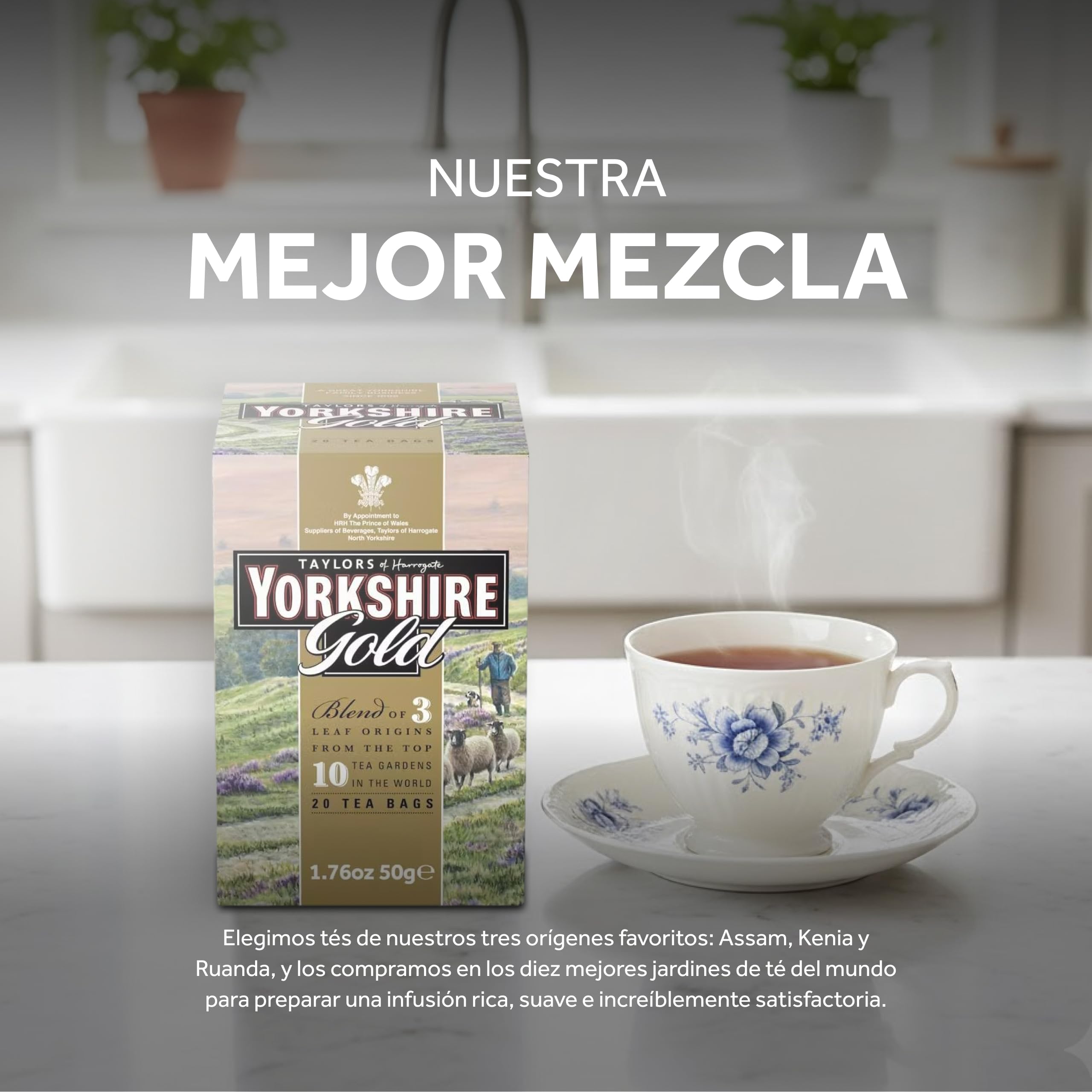 Yorkshire Tea Gold Té Negro, Mezcla Seleccionada, 6 x 20 Bolsitas con Hilo