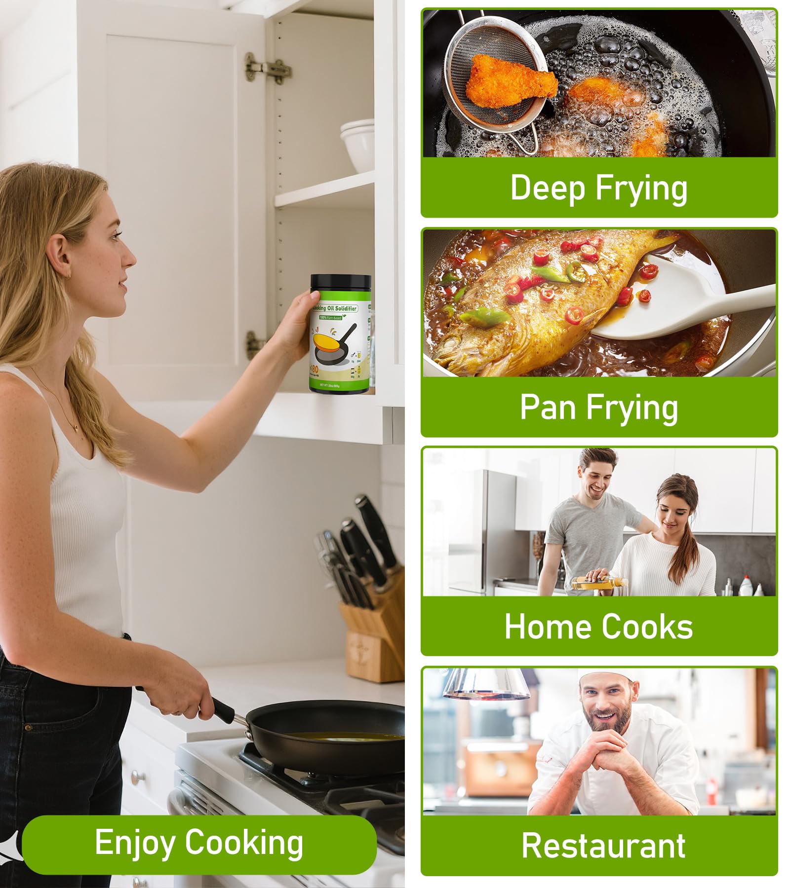 Cooking Oil Solidifier Powder, Solidifies Up to 80 Cups from Mess, 100% Plant-Based Used Oil Solidifying Powder, Grease Hardener Disposal for Kitchen