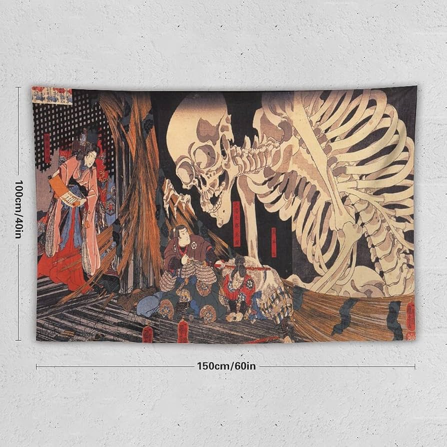 歌川国芳 骸骨 浮世絵 訪問着 銀通し 仮絵羽 未仕立て 正絹 「相馬の古内裏」 歌川国芳 骸骨 浮世絵 訪問着 銀通し 仮絵羽 未仕立て 正絹 「相馬の