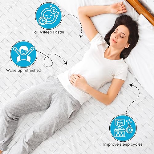 Miniatura 2 de Sábana de cama, sábana de tierra, sábana bajera ajustable de algodón orgánico para cama, 95% algodón orgánico, 5% fibra plateada con cable de