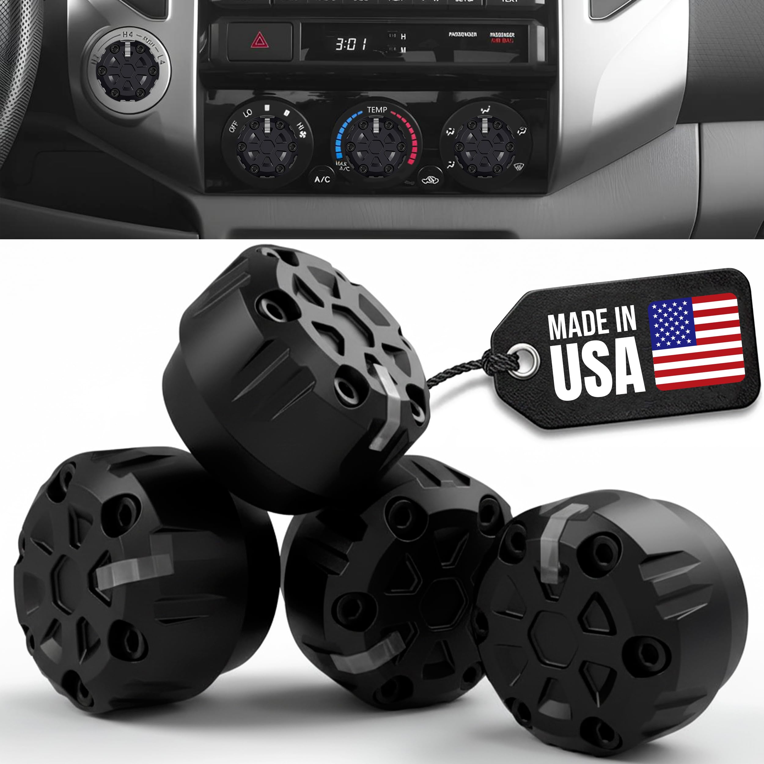 4 Pack - 2nd Gen Tacoma Accessories AC Knob Upgrade - 2005,2006,2007,2008,2009,2010,2011,2012,2013,2014,2015 Tacoma Climate Control Dial Mods Set -