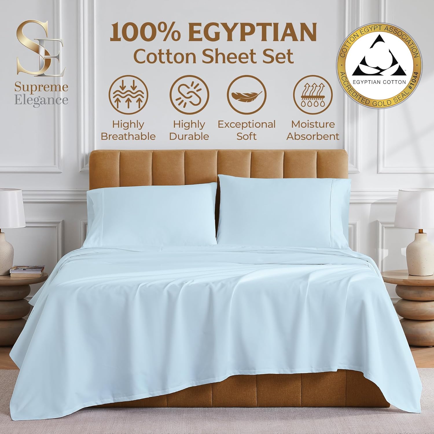 100% Egyptian Cotton Sheets Full Size, 1000 Thread Count Light Gray 4 Piece Sheet Set, Sateen Weave, Wrinkle-resistant, Breathable, Soft & Silky, Egyptian Cotton Deep Pocket Sheets (Full, Light Gray) - Image 2