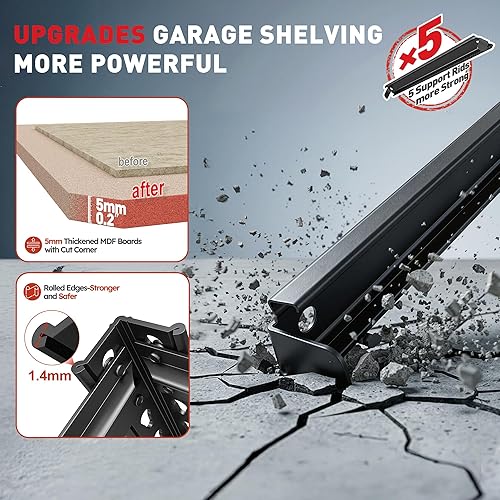 Miniatura 7 de REIBII Estantes de almacenamiento de 2020 libras, estantería de garaje de 5 niveles, resistente, estantería de metal ajustable, estantes de garaje
