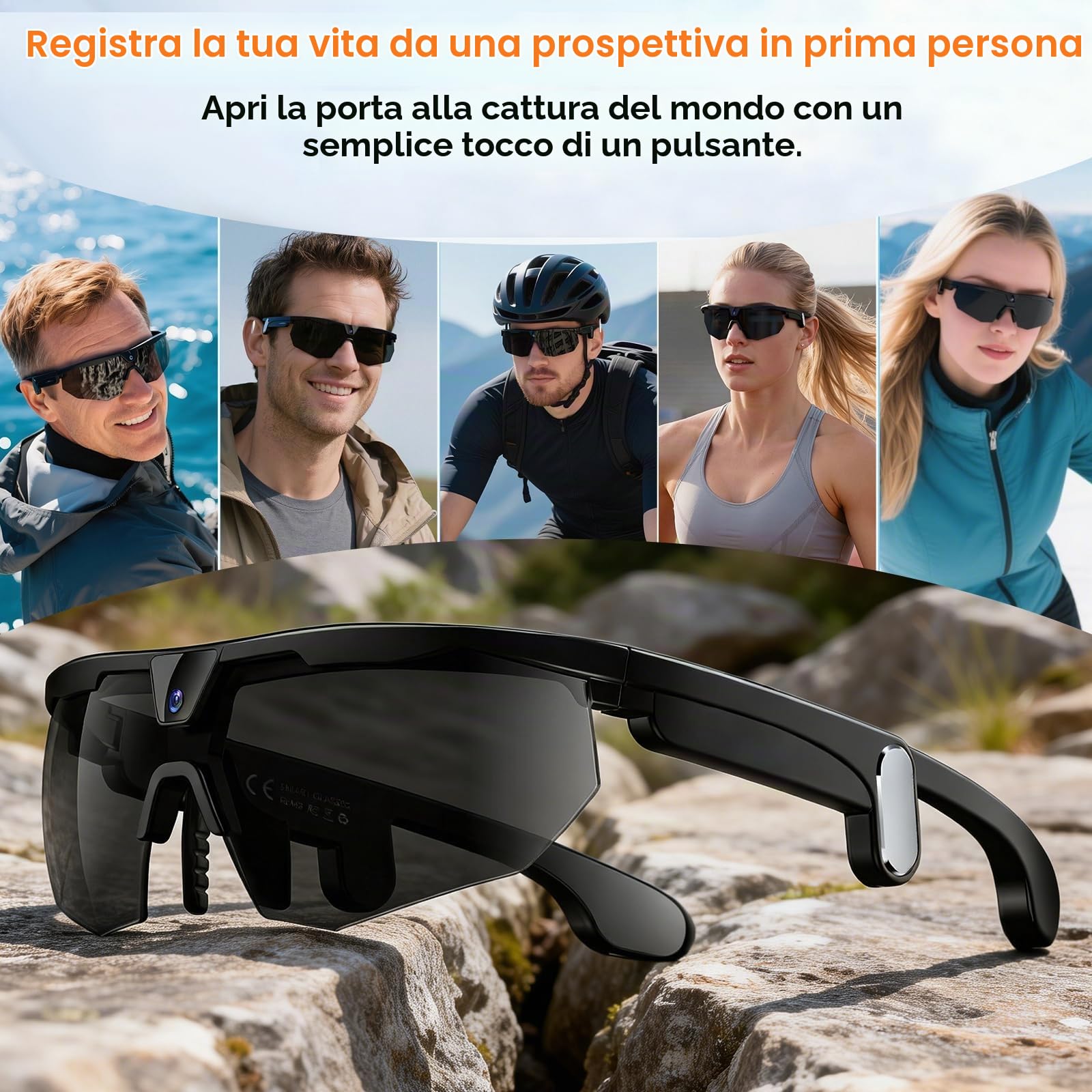 GenXenon Occhiali Smart Con Camera, Registrazione Video 4K, Fotografia, Riconoscimento oggetti AI, Occhiali Da Sole Con Fotocamera Per Sport All’Aperto Come Ciclismo, Sci E Escursionismo (Nero)