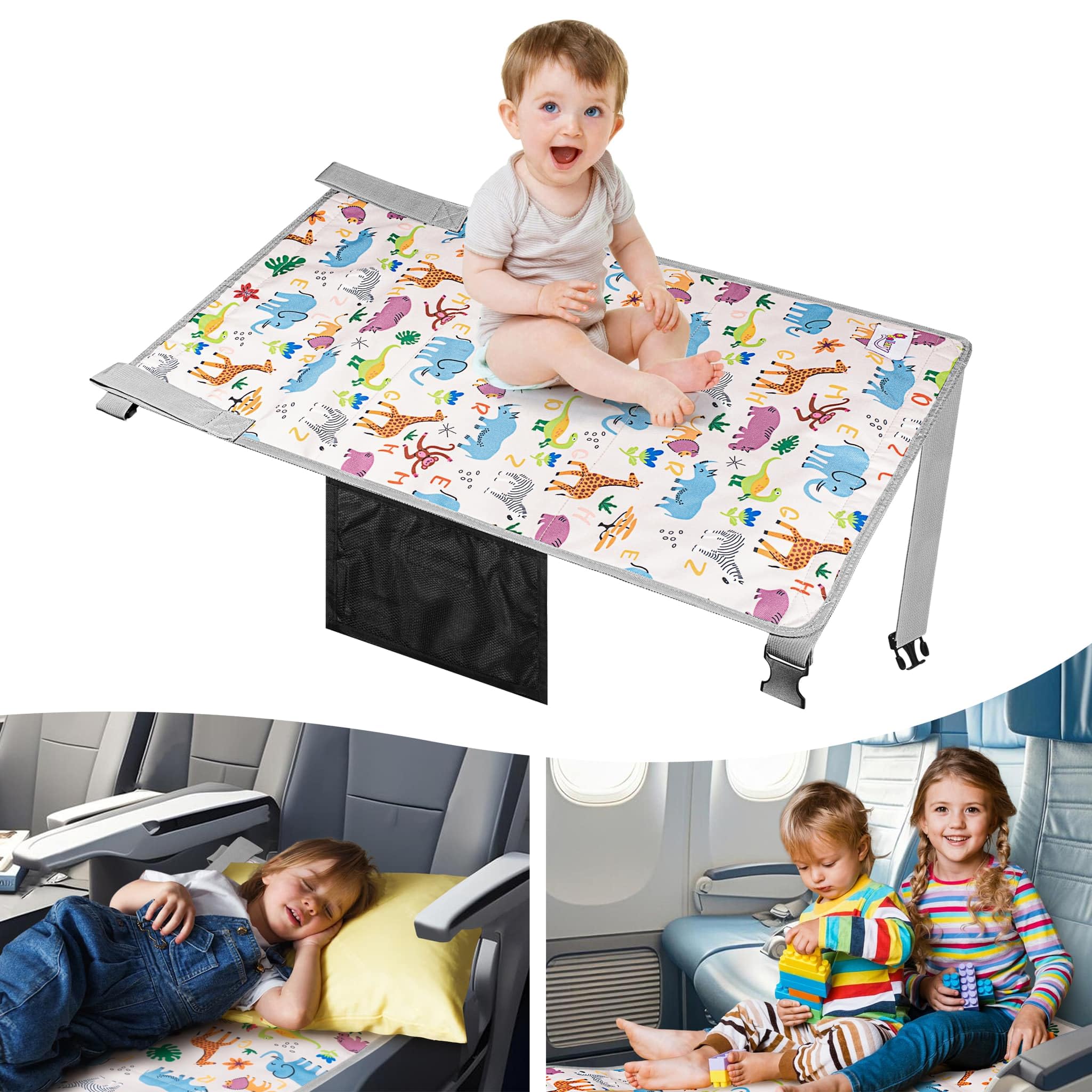 Airplane Seat Extender for Kids - Toddler Airplane Bed for Plane Flight, Train, Bus Seats - Soft Cushion, Adjustable Strap, Waterproof & Tearproof Material - Storage Bag Included, 31x18