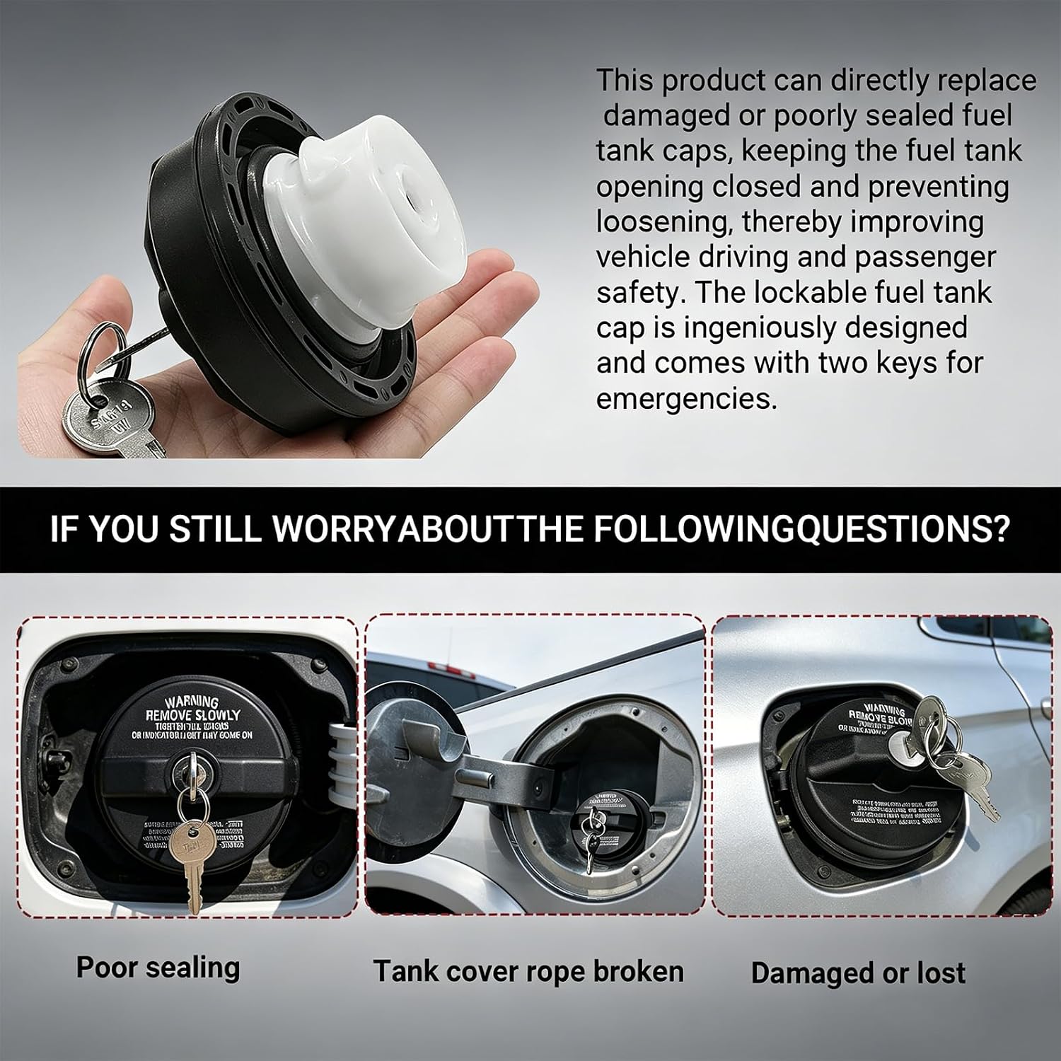 Locking Gas Cap lock, Locking Fuel Cap with Key for 4Runner, Chevy Silverado 1500 2500 3500, Nissan GMC Subaru Buick Gas Lock Fuel Tank Caps Cover Replacement with Key 10504 77300-47020