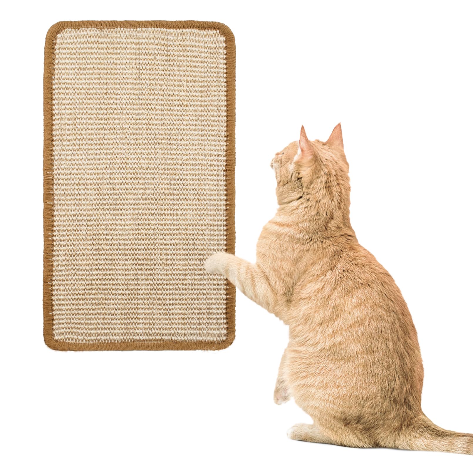 MUYG Natural Sisal Cat Scratch Ramp Mat, Cat Scratcher Mat 19.68 x 9.84 Inch Indoor Cat Scratching Pad Rug Velcro Tapes Protect Couch, Carpet, Furniture
