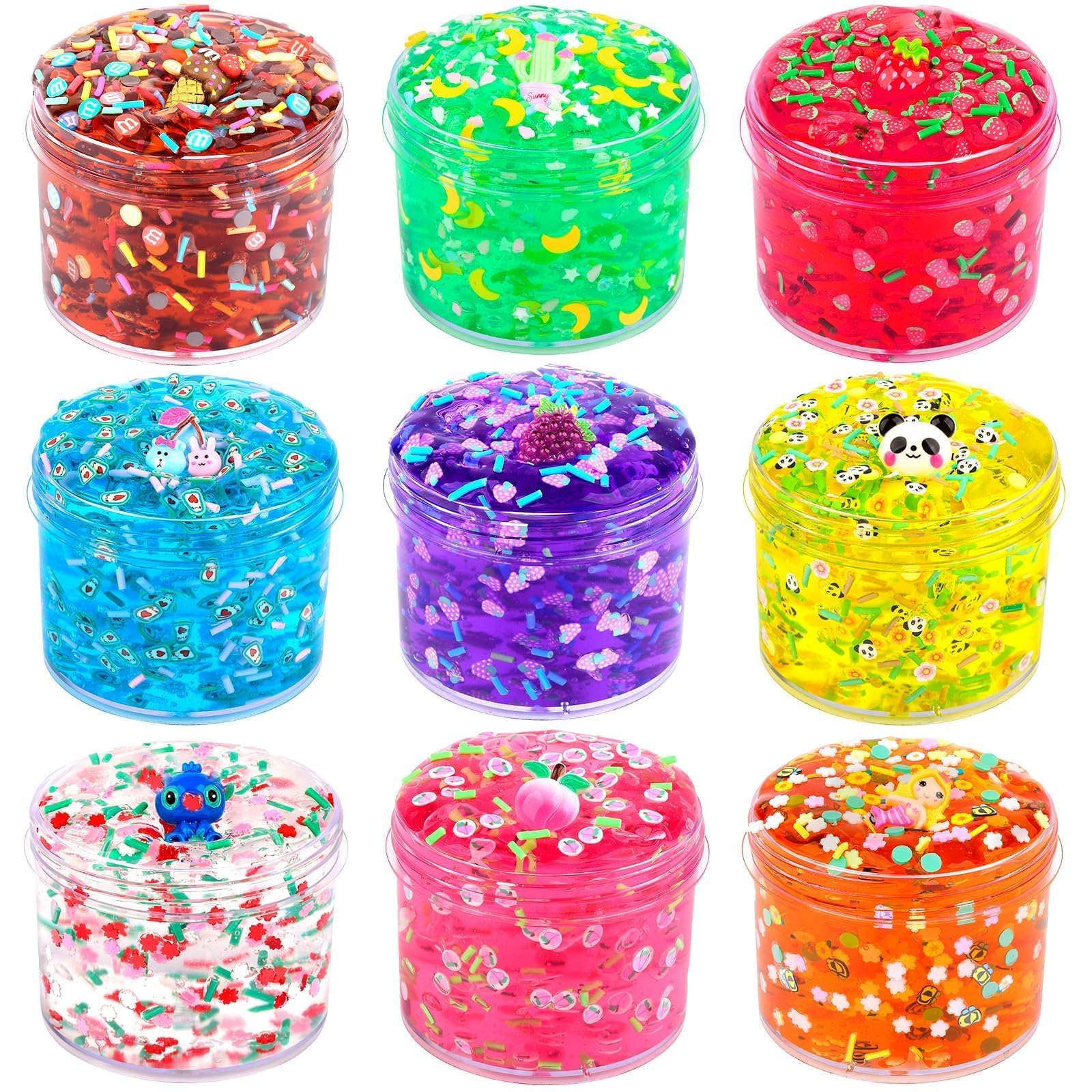 9 Pack Clear Crystal Slime kit, Super Soft and Glossy Jelly Crunchy Slime, DIY Jelly Cube Slime Party Stress Relief Toys for Girls and BoysCarbonfree Certified