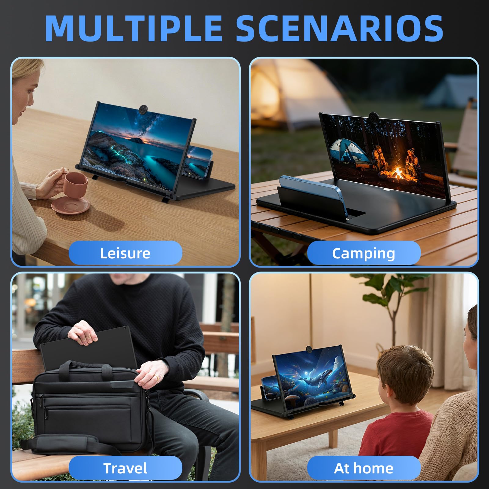 Loupe d'écran pour téléphone portable 16 ", lentille HD Fresnel, pliable et portable, avec support, filtre de lumière bleue pour la protection des yeux, idéale pour les films, les vidéos et les jeux