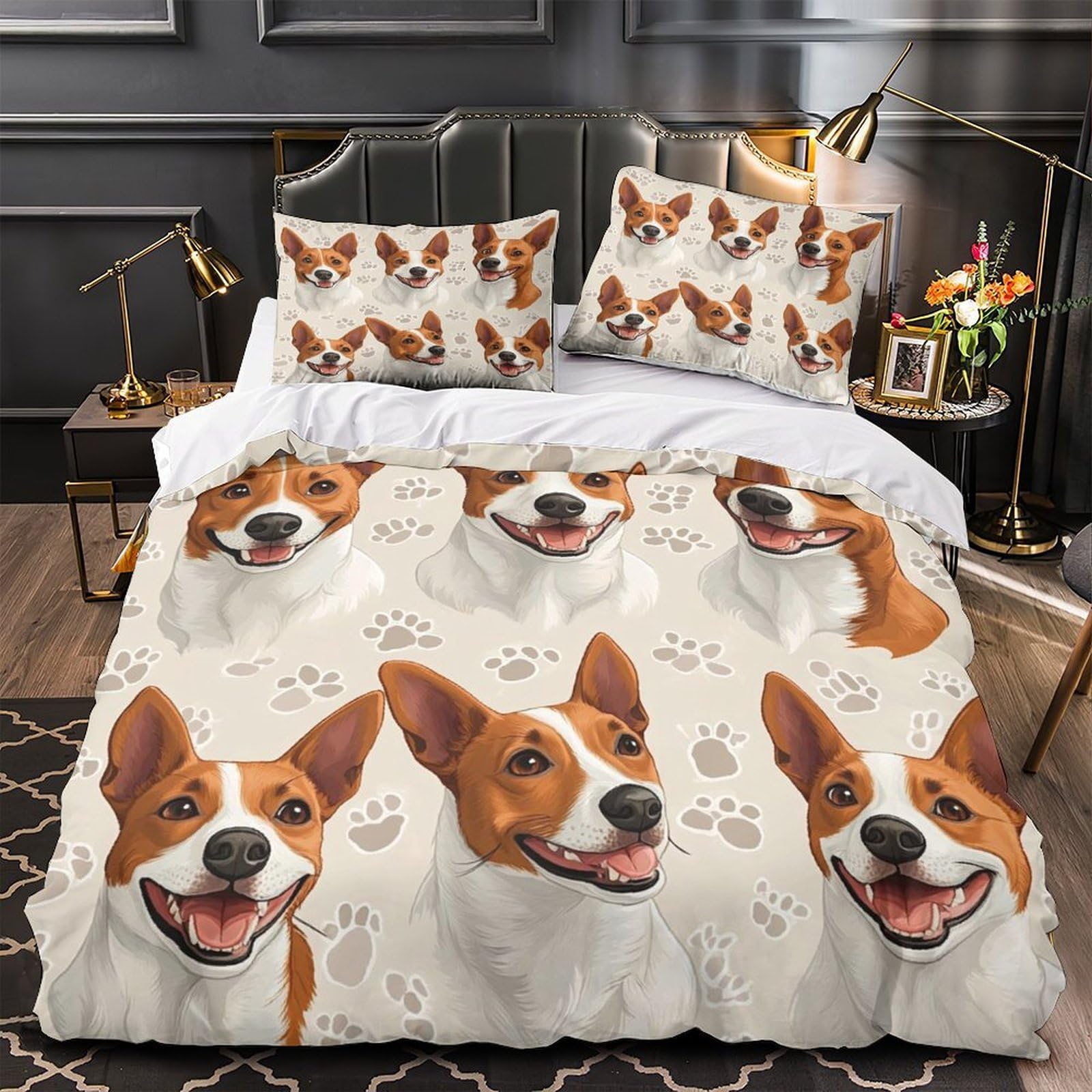 Parure de lit chien heureux en microfibre 135x200 cm avec housse de couette