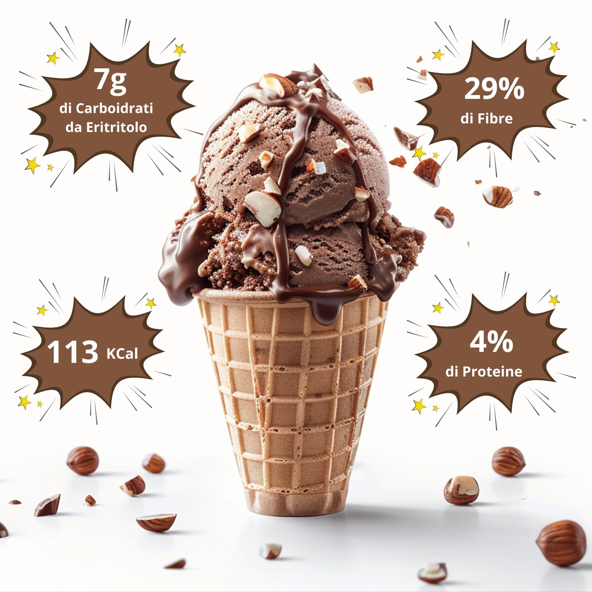 KETO & FIT 01 CARB Gelato Keto, Gelato senza Zucchero Dolcificato con Eritritolo, Gelato senza Lattosio, Vegan e Senza Glutine, al Bacio Pronto da Gustare in Vaschetta Termica da 400g