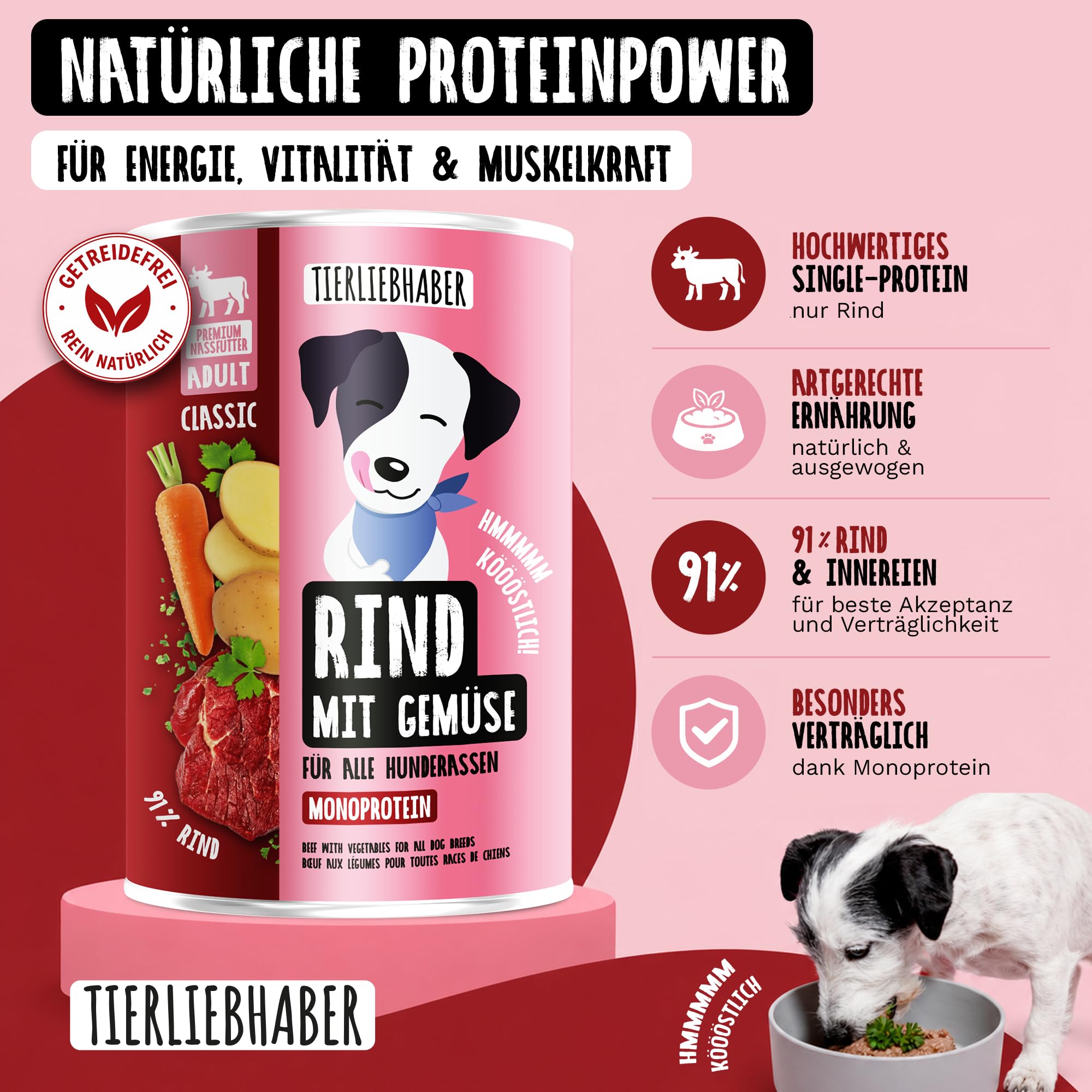 Hundefutter Nass 800g Rind & Gemüse – Hunde Nassfutter 12x800g Wet Dog Food | Tierärztlich entwickeltes Nassfutter für Hunde mit 91% Fleischanteil – 800g Dog Food leicht verdaulich von TIERLIEBHABER