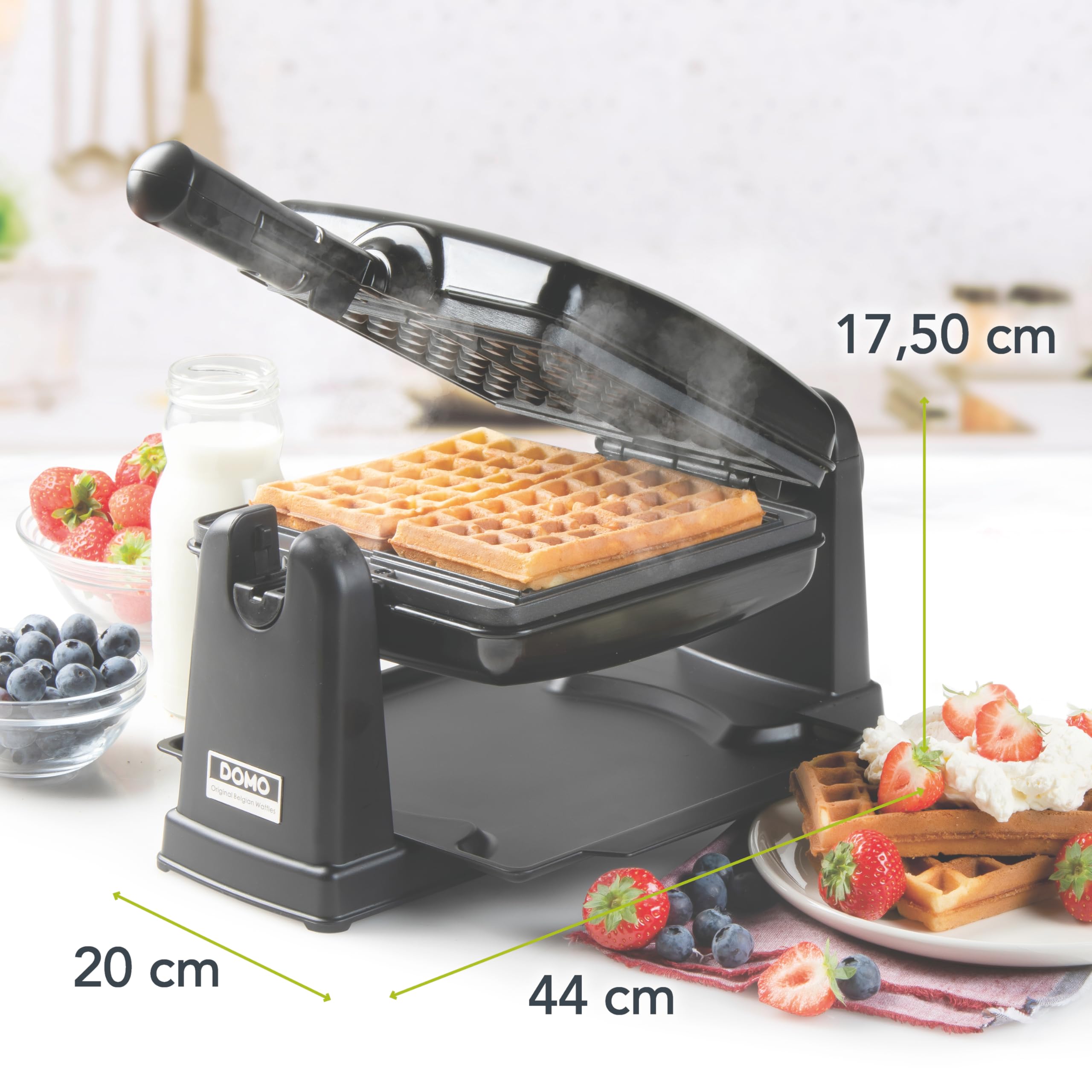 DOMO DO9224W Appareil à gaufres - Gaufrier pour gaufres rectangulaires 4x7 - Rotatif à 180° - Noir