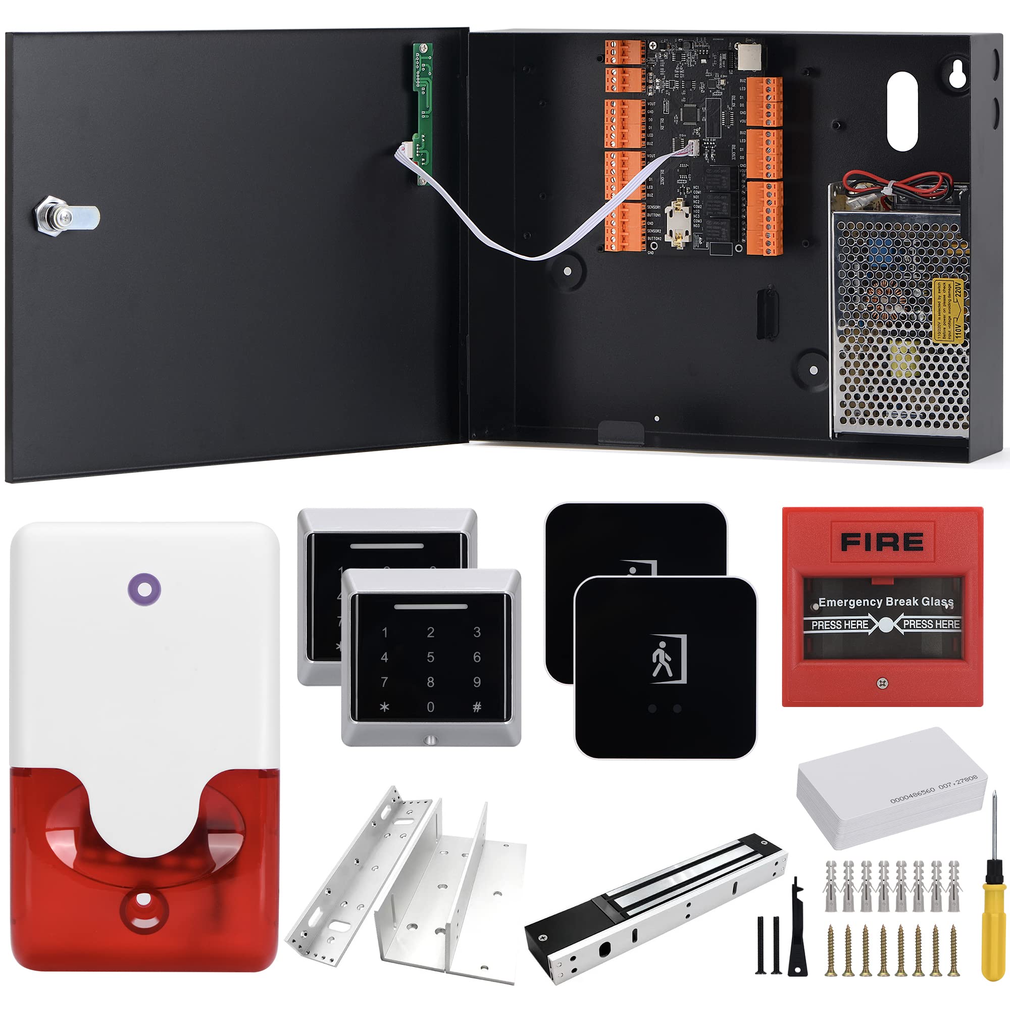 Photo 1 of 2 Doors TCP/IP RFID Complete Access Control System Kit, 110-220V Metal Power Box,12V 280kg Z&L Bracket Electric Magnetic Lock for Home Safety For FD-ACN2D