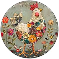 Vintage Chicken & Flower 8 Inch Metal Tin Sign - Waterproof Aluminum Wall Decor for Farmhouse Kitchen, Garden, Backyard