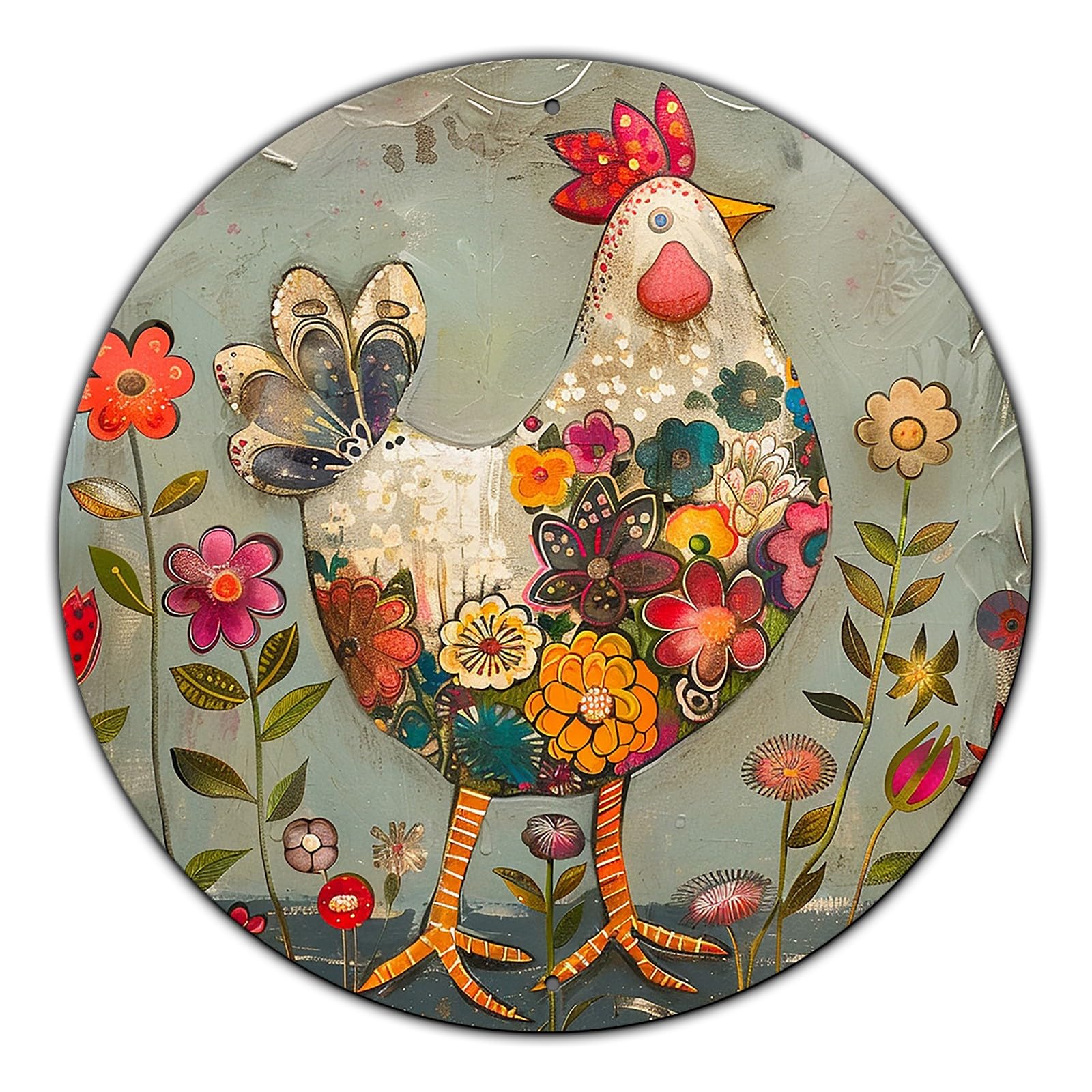 Plaque en métal vintage poulet pour décorer une cuisine de ferme ou un jardin