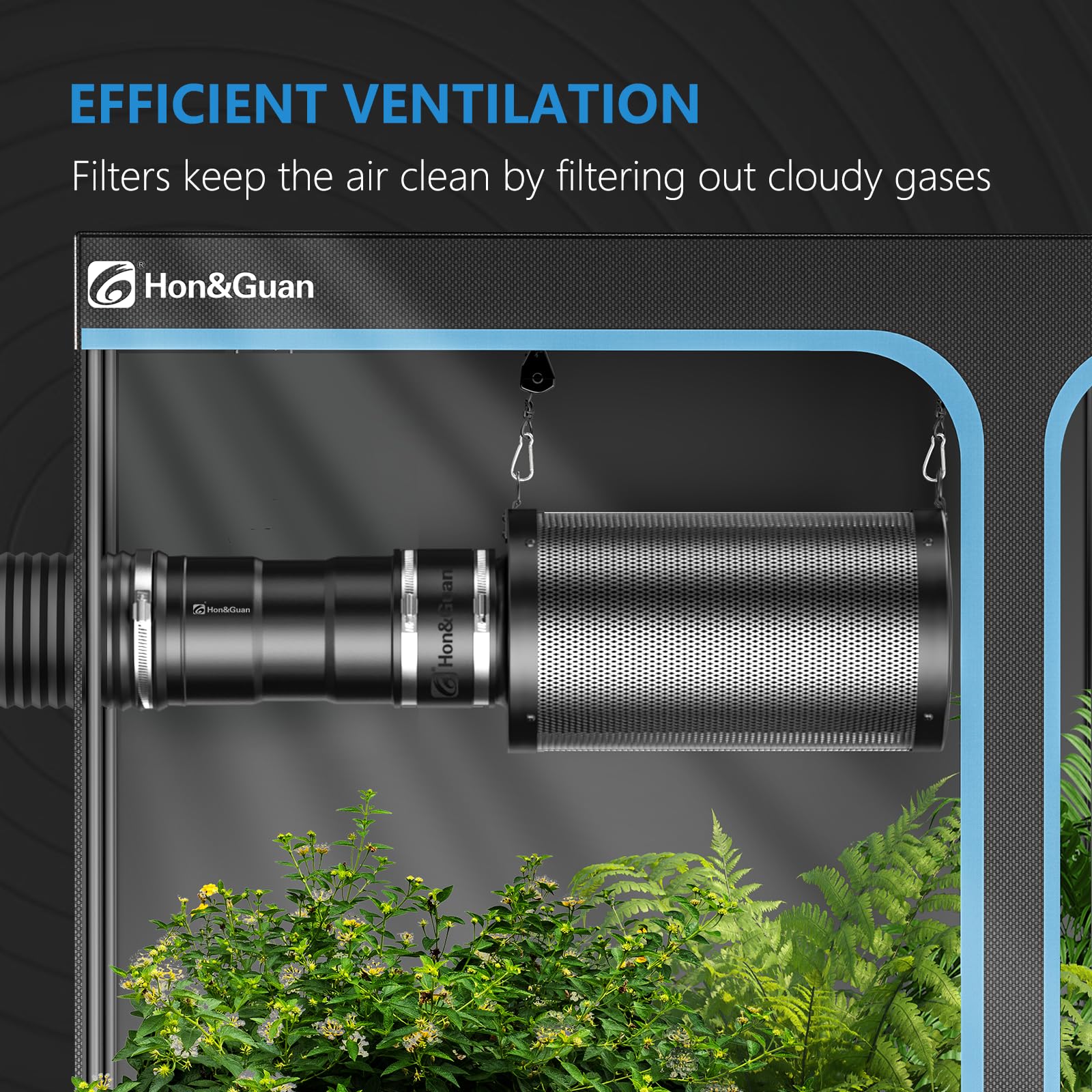 Hon&Guan 100mm Lüftungsset 221m³/h Inline Rohrventilator Komplettset mit Drehzahlsteller Aktivkohlenfilter Abluftchlauch Gummimuffe, Belüftungssystem für Growzelt Growbox Gewächshaus
