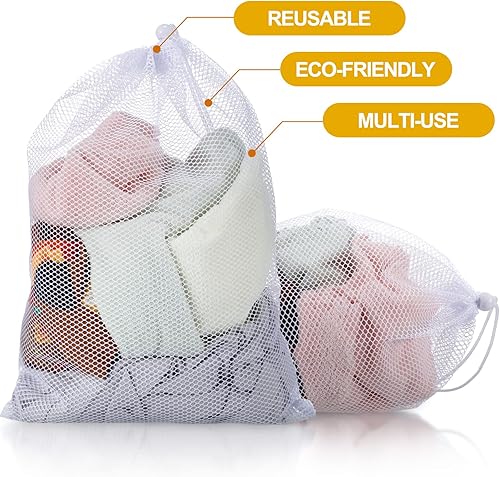 Miniatura 6 de TecUnite 10 bolsas de malla con cordón, bolsas grandes de malla de nailon, bolsa de regalo, bolsa de lavavajillas con cordón deslizante para cocina,