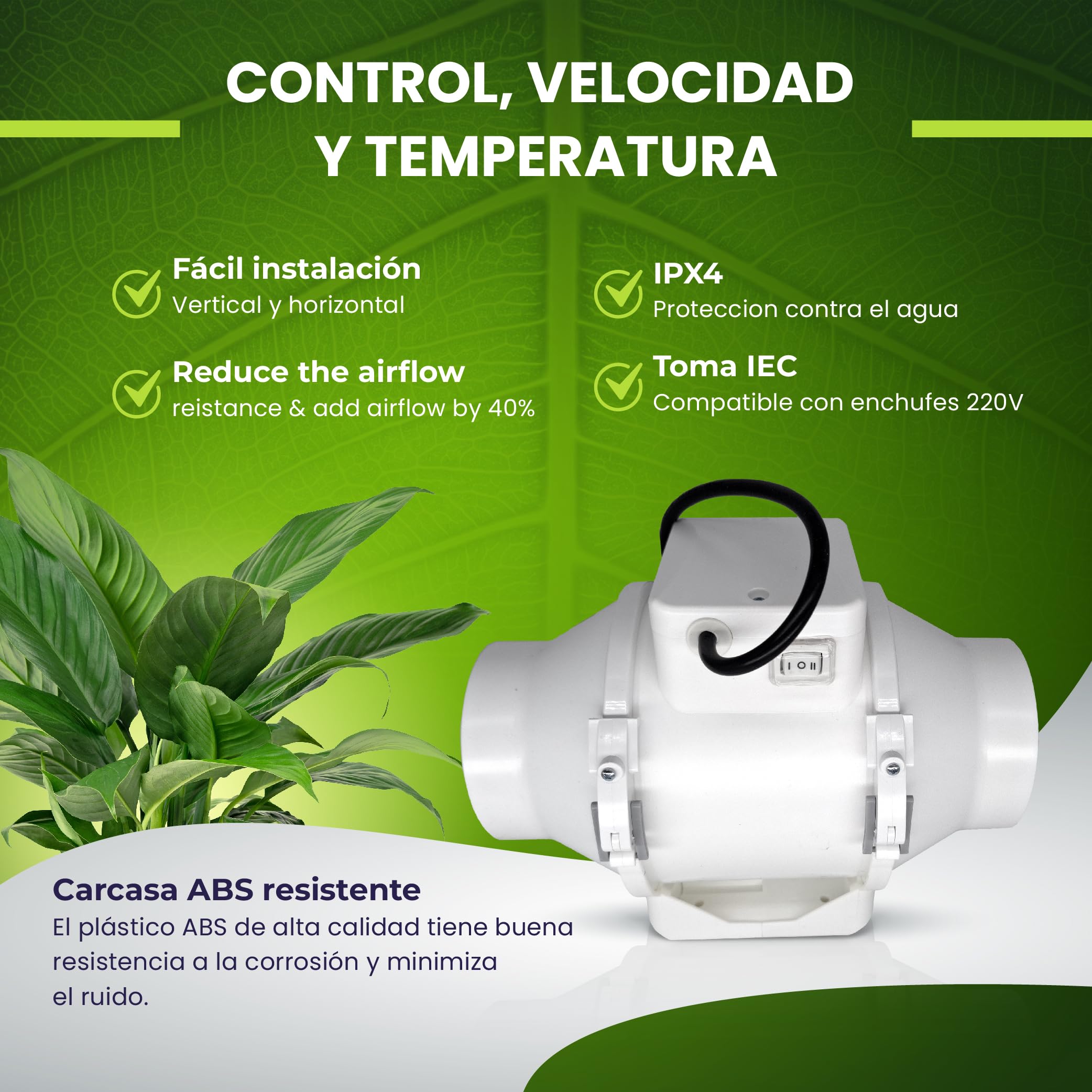 GROWMANIA Extracteur d'air TT pour cultures de 100 mm | Kit extracteur d'odeurs avec débit d'air 187 m³/h Idéal pour armoires de culture | Facile à installer | 2 vitesses | Silencieux