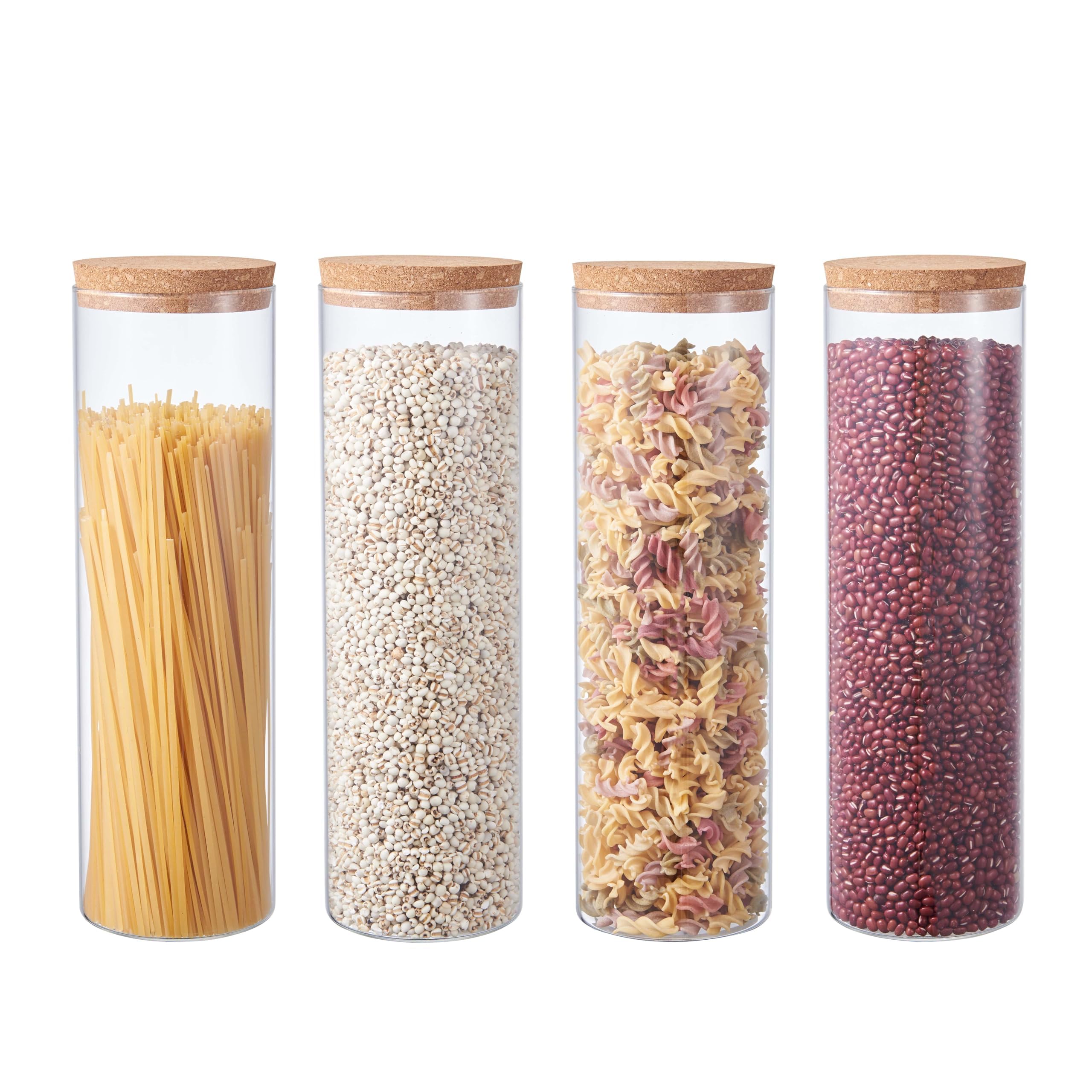 Ornami Airtight Glass Pantry Storage Canister Jar With Cork Stopper Lid | Bpa-Free, Clear Kitchen Storage Jar (4, 2L)