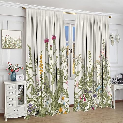 Miniatura 533 de Retro 70s Floral Blackout Window Curtains, Watercolor Flower Plant Rustic Modern Style Pattern Window Drapes, for Bedroom Living Room 42x45in 2