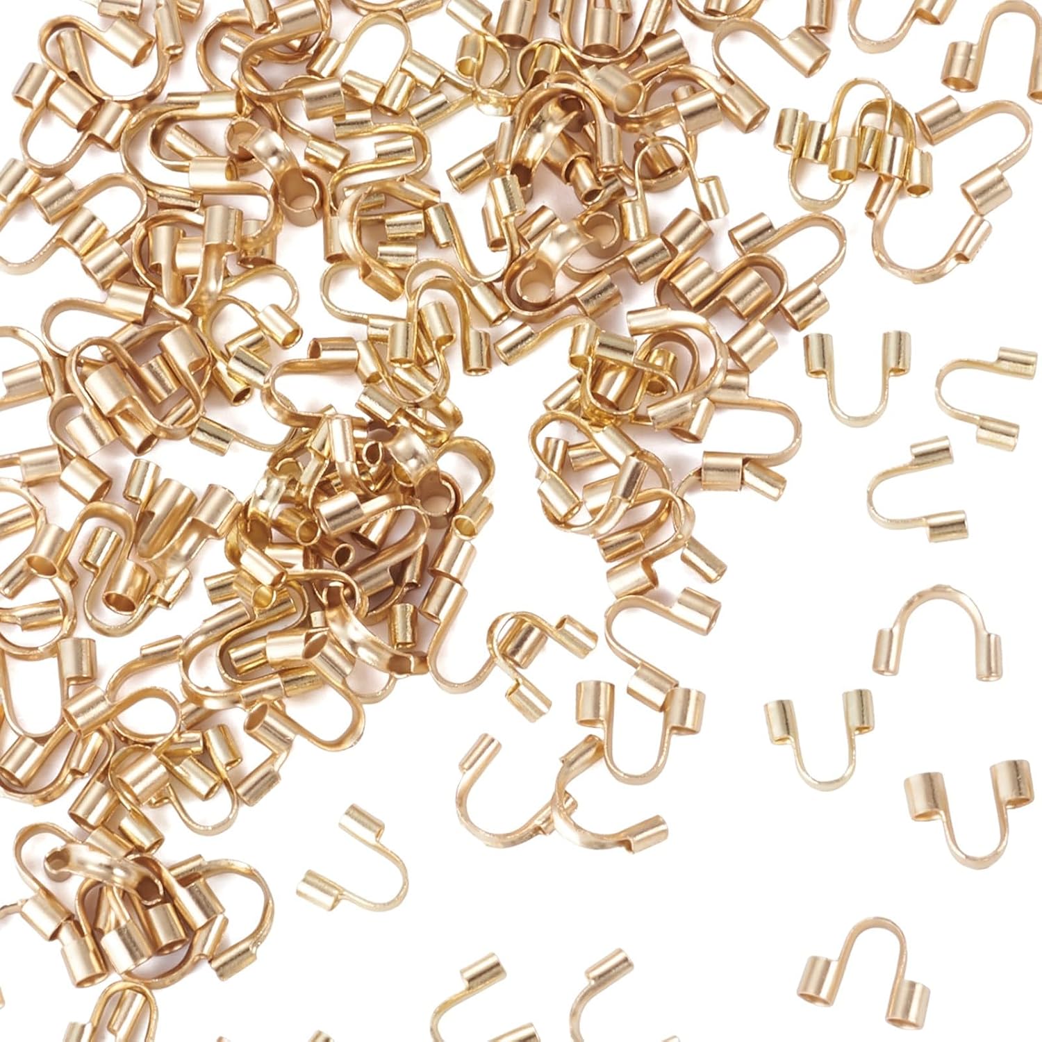 Elecrelive 150Pcs Stainless Steel Wire Guardian Protectors 3 Sizes 18K Gold Plated Wire Guard Loops for Bracelet Necklace Jewelry Making Supplies