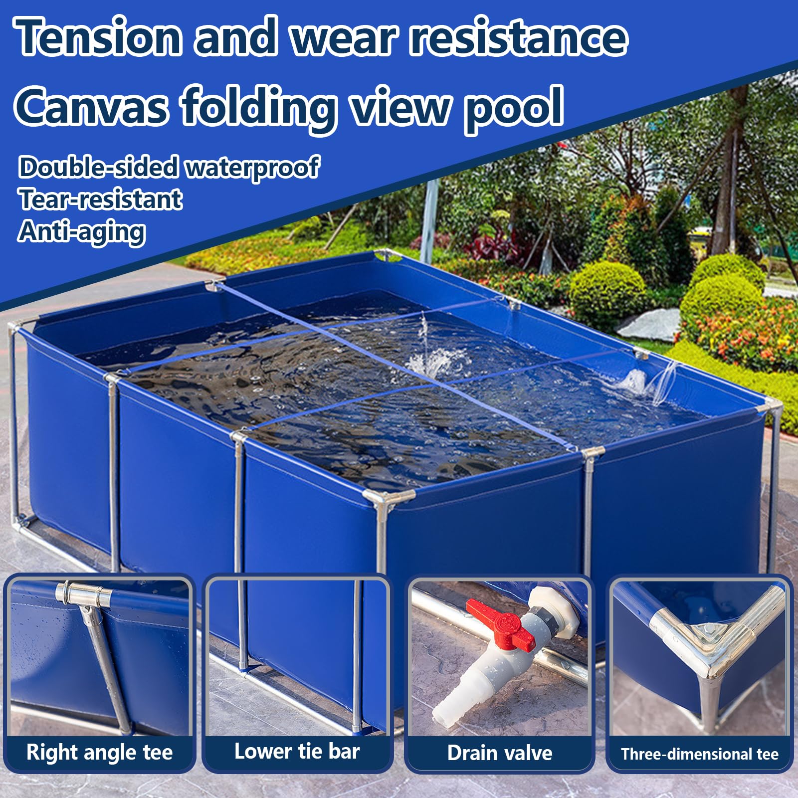 Estanque Grande para Piscina de Acuario, Estanque de Peces de Lona de PVC, Tanque de Almacenamiento de Agua Plegable,con Soporte de Metal para una fácil instalación, para Cría De Koi Agrícola