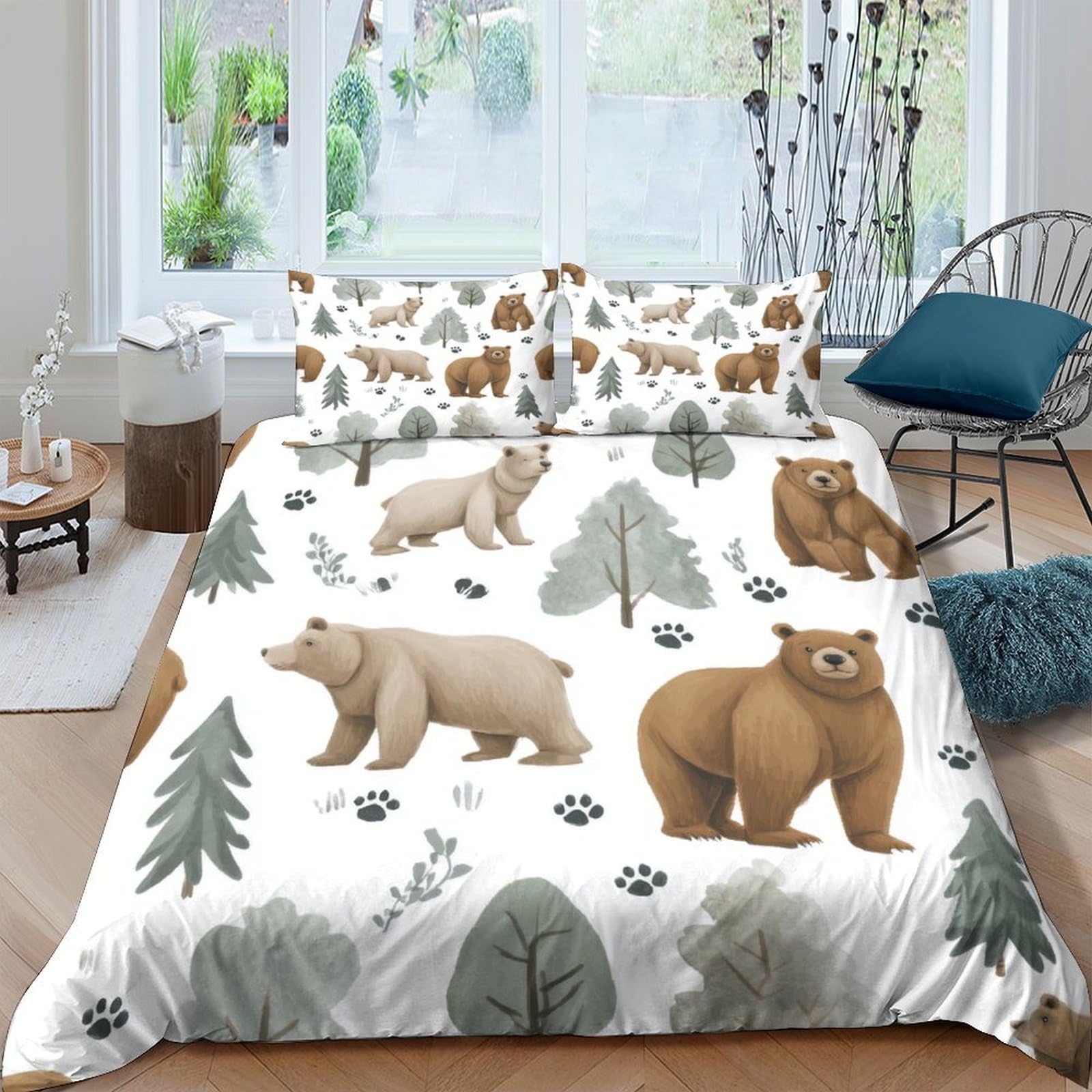 Ctjqhvkz Style-6 3D Printed Bear Forest Fitted Sheet Microfiber Soft Breathable Woodland Bed Cover For Bedroom Dorm Decor Single（135X200cm）