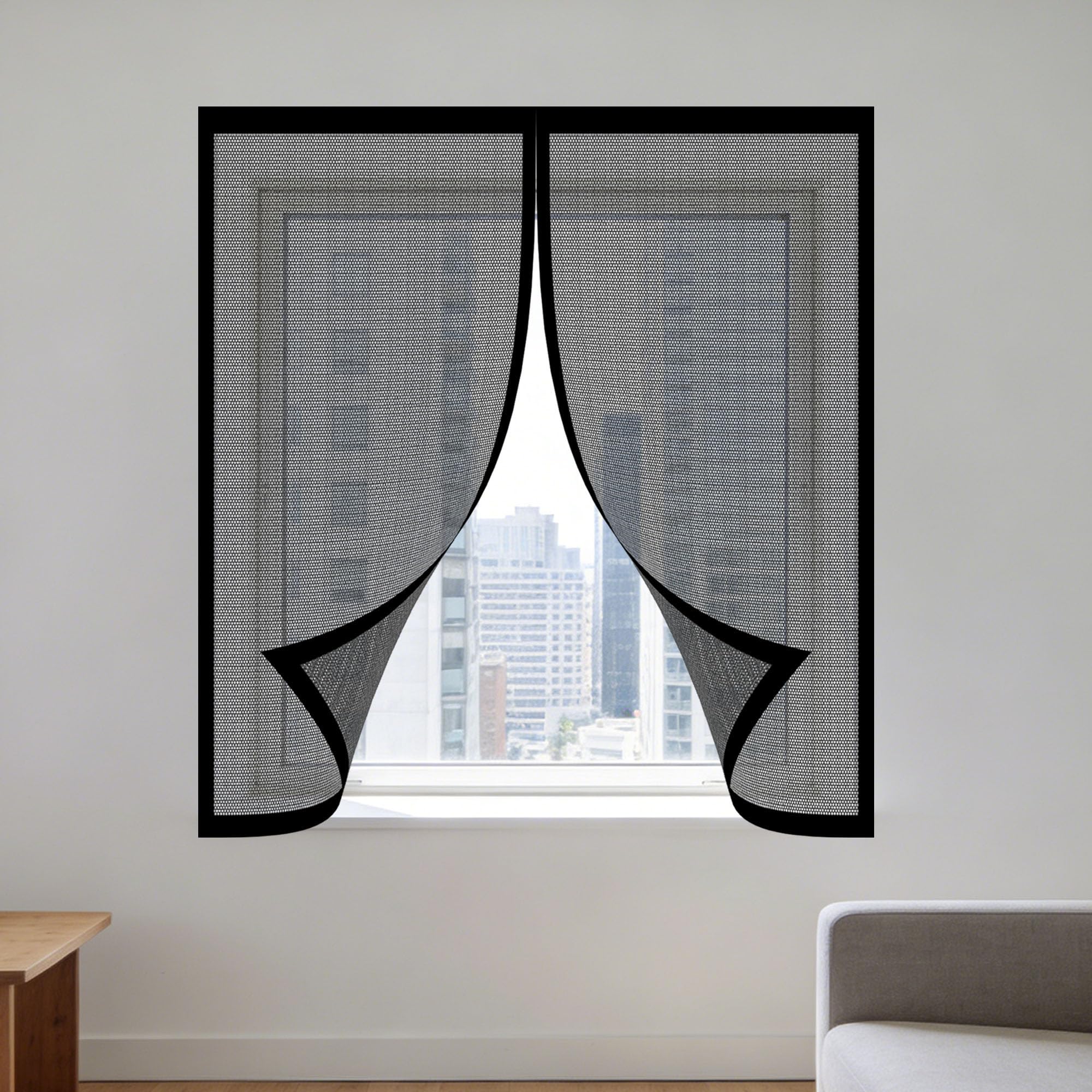 Moustiquaire fenêtre anti moustique pour grand balcon sans percer le cadre noir