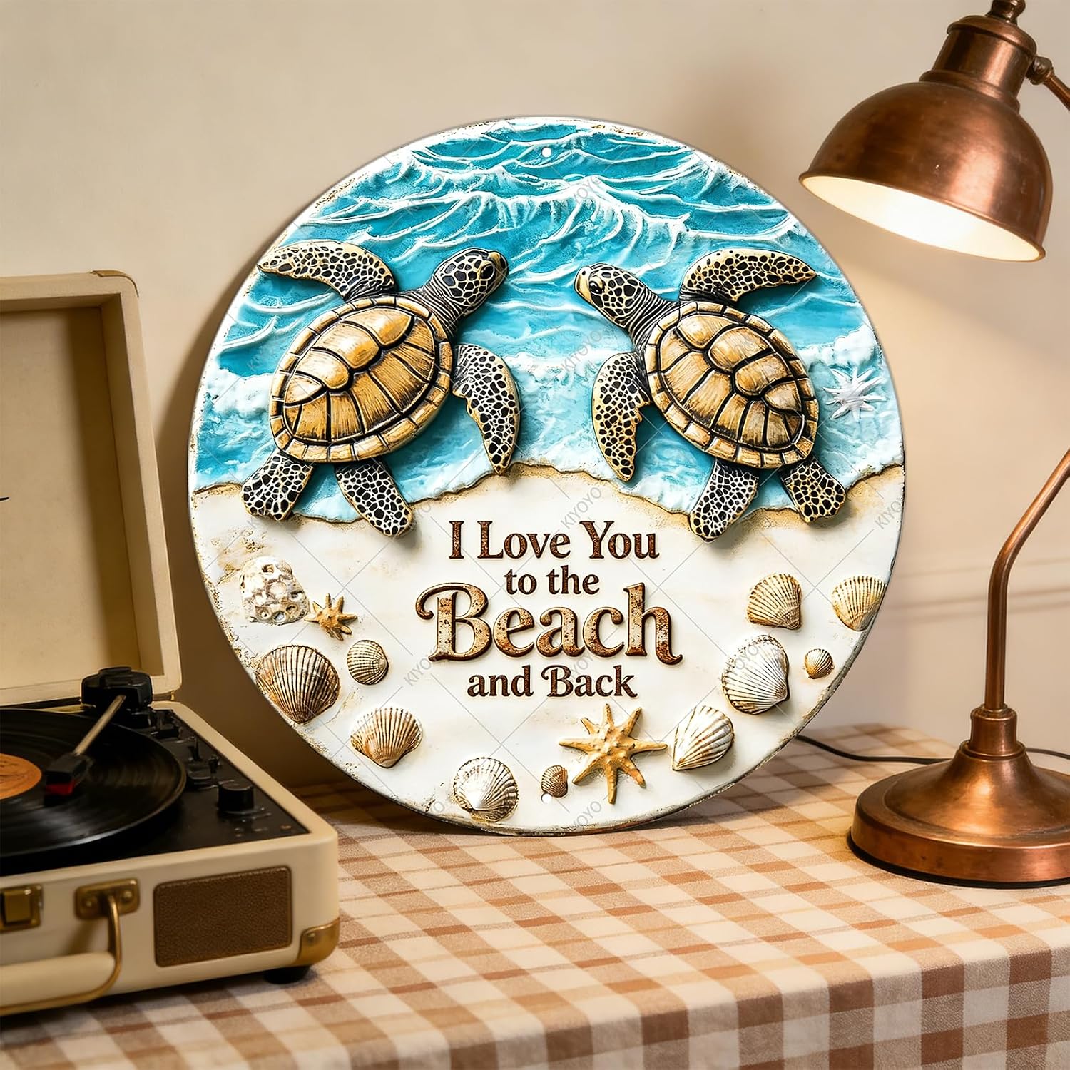 Funny Vintage Round Metal Tin Sign Sea Turtles I Love You to the Beach and Back Wall Decor for Kitchen Living Room Beach Cottage Gift 12 Inch image 4