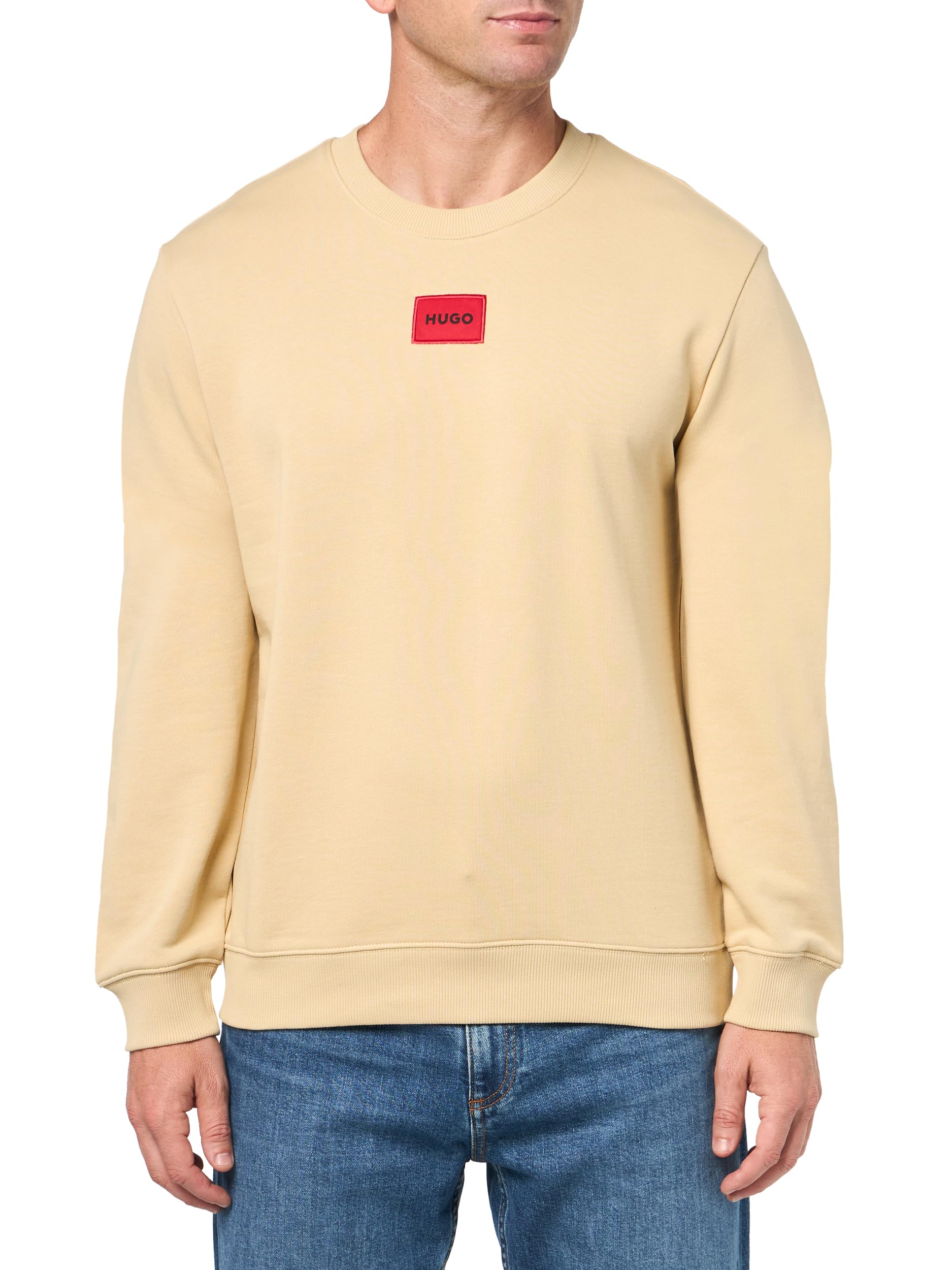 HUGO Men's Regular Fit Square Logo Jersey Sweatshirt, Mojave Dessert, L
