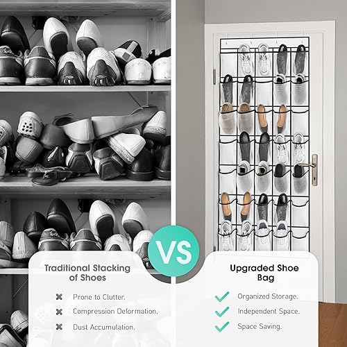 Miniatura 4 de WVM Organizador de zapatos sobre la puerta con 35 bolsillos de malla transpirable, organizador de zapatos colgante para puerta con 4 ganchos de