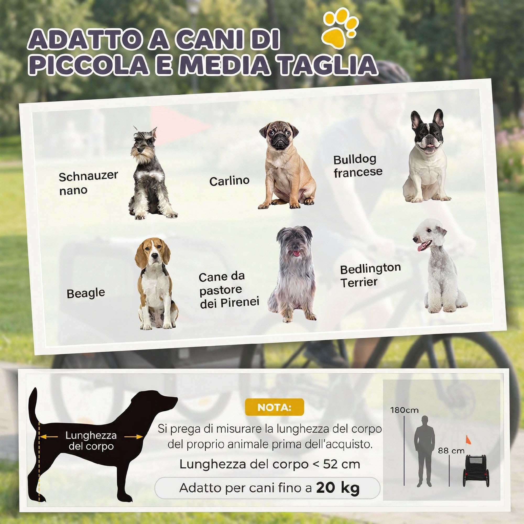 PawHut Rimorchio Bici per Cani Pieghevole con Ruote Gonfiabili a Sgancio Rapido, Ampie Finestre, Carrello Bicicletta Cani Media 20 kg, Catarifrangenti, Guinzaglio, Bandierina, Metallo e 600D Oxford