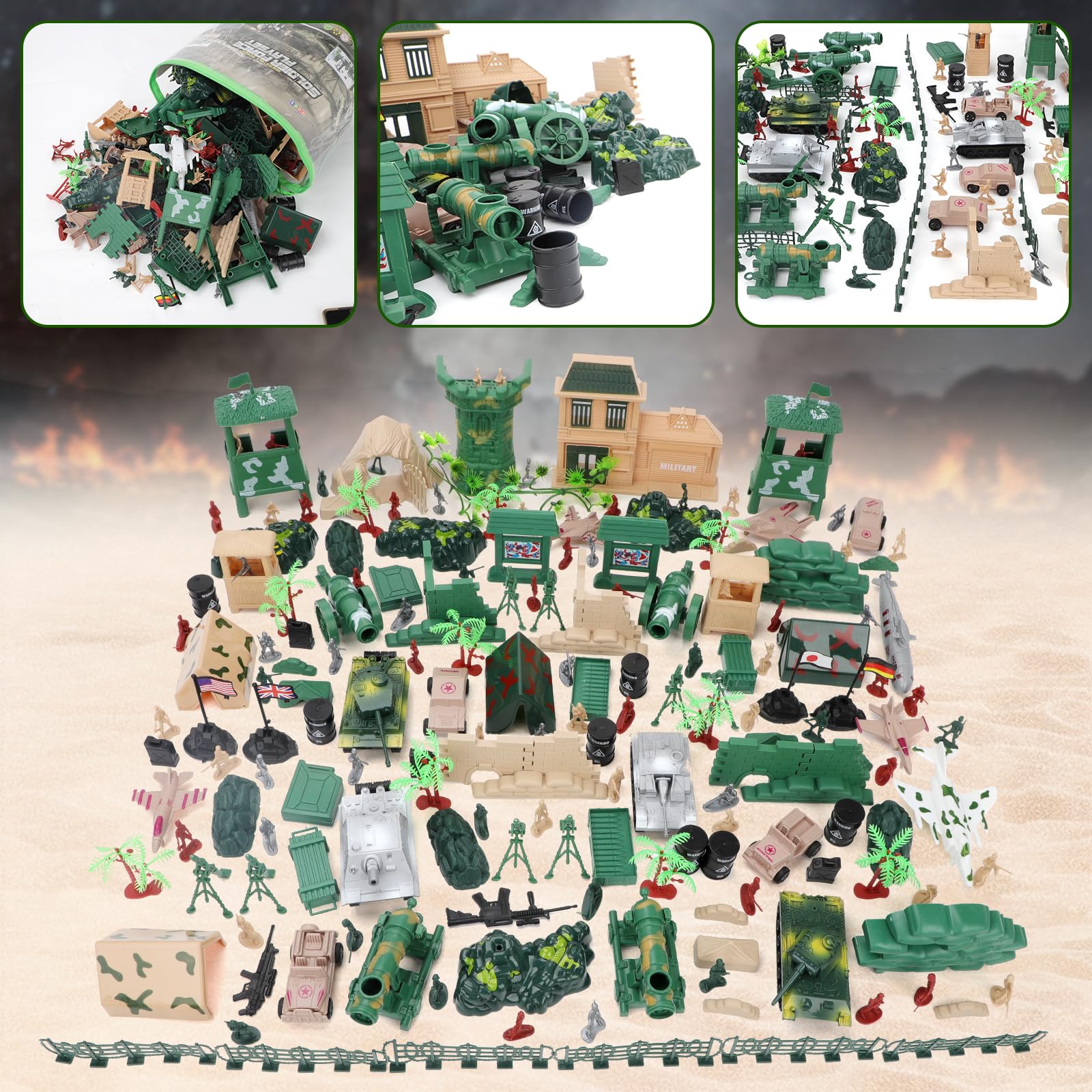 deAO 303 Pièces Set de Jeu Militaire Sac Rangement et Accessoires Bataille