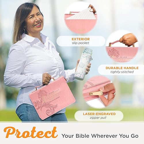 Miniatura 4 de Christian Art Gifts Funda de piel sintética para mujer, diseño floral rosa y dorado para mujer Todo a través de Cristo - Fil. 413 Escritura