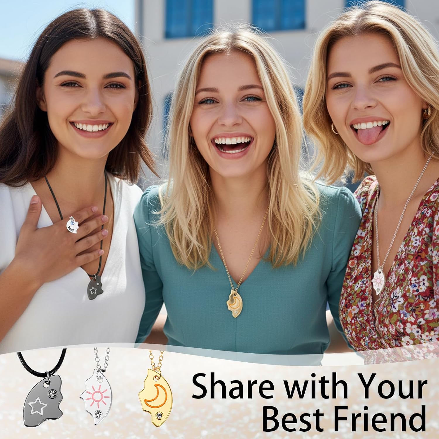 Molain Friendship Necklace for 3, BFF Best Friend Necklaces 3 Heart Broken Stitching Necklace Heart Puzzle Matching Three Friends Sister Jewelry Gifts for Women Men