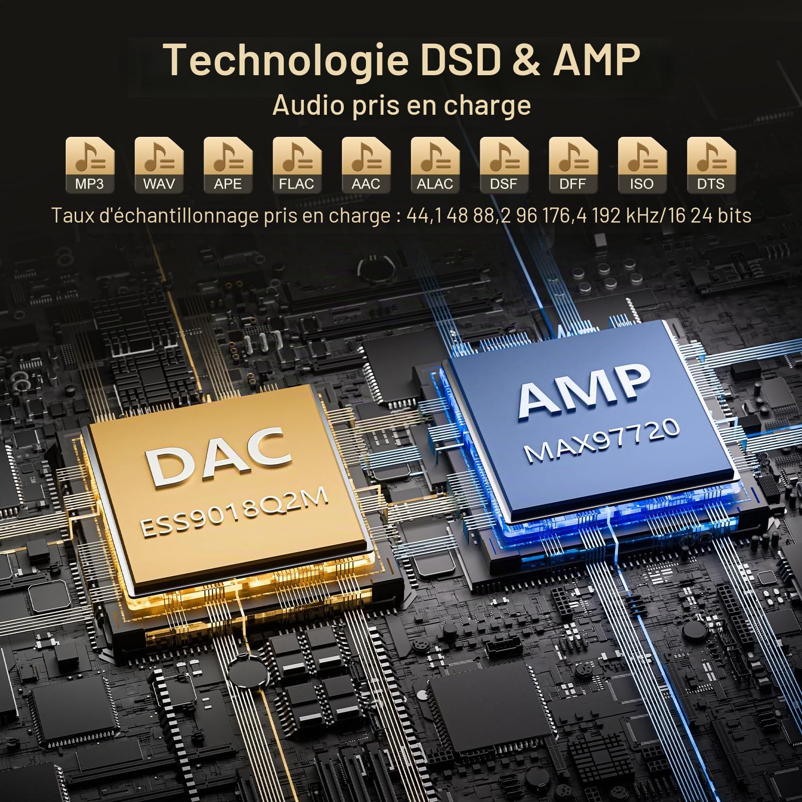 Lecteur MP3 HiFi avec Bluetooth et WiFi, Lecteur de Musique Haute résolution ZAQE Android 12, DAC DSD sans Perte Flac, Équipé d'une Carte mémoire de 64 Go, Prend en Charge jusqu'à 512 Go