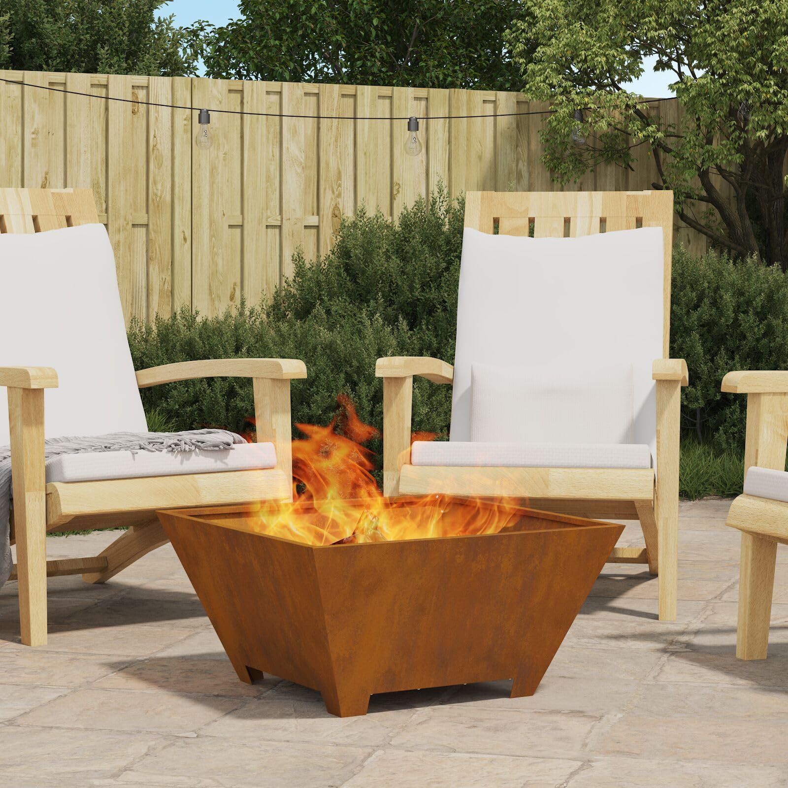 Gecheer Focolare Quadrato, Riscaldamento Esterno Portatile 60 x 60 x 30 cm in Acciaio Corten per Riunioni all'Aperto, Barbecue e Serate con Amici e Famiglia