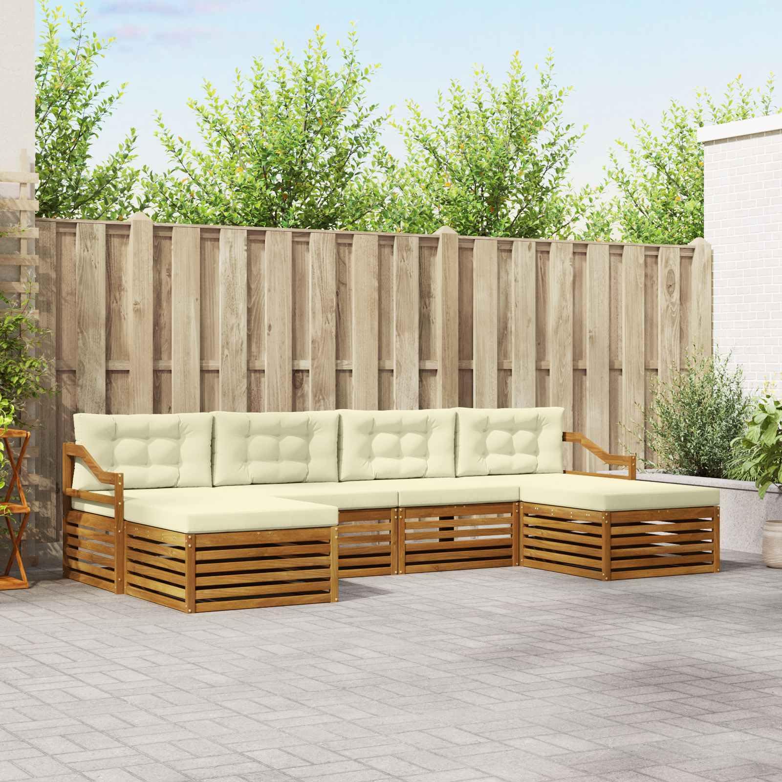 6-teiliges Sofaset aus natürlichem und cremefarbenem Akazienholz
