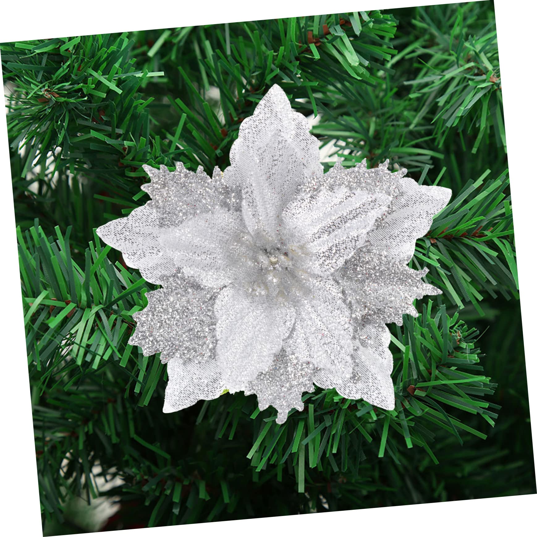 64 pcs Fleur de Noël Artificielle Fleur de Noël Fête Fleur Prop Poinsettia Fleurs Artificielles Noël Paillettes Fleurs Vacances Paillettes Poudre Fleurs Artificielles Arbre de Noël