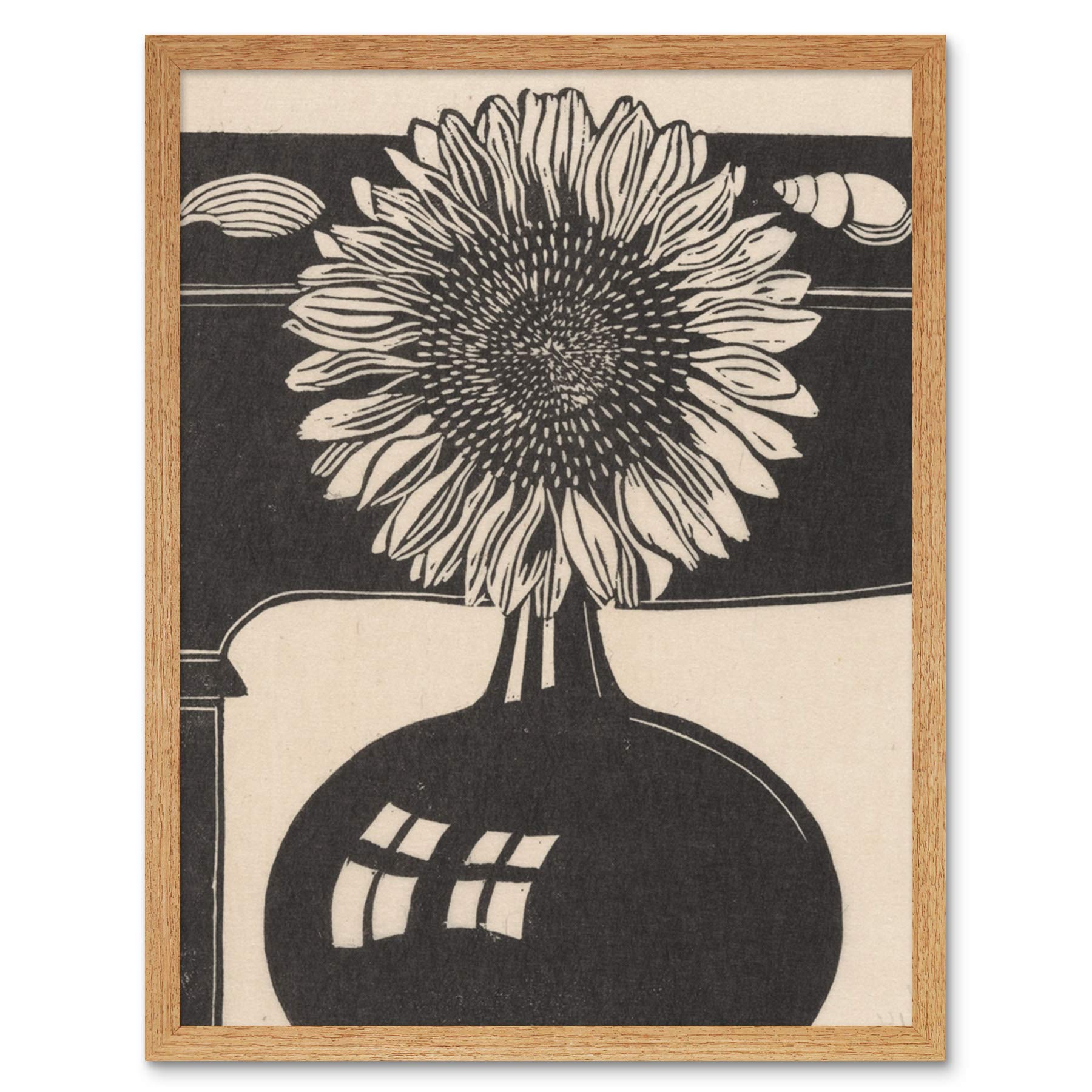 Artery8 Mesquita Sunflower Vase Shells 1914 Art Print Framed Poster Wall Decor 12x16 inch