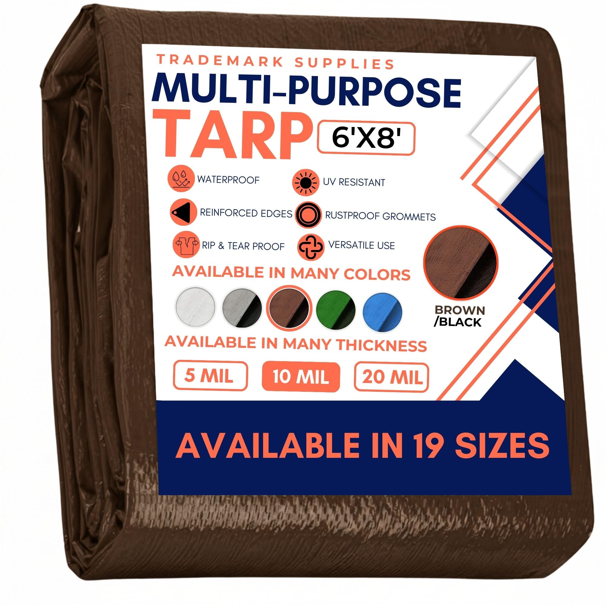 Trademark Supplies Brown-Heavy Duty Tarp Cover Brown Black Heavy Duty Thick Material, Waterproof, Great For Tarpaulin Canopy Tent, Boat, Rv Or Pool Cover! By (6X8, Heavy Duty)