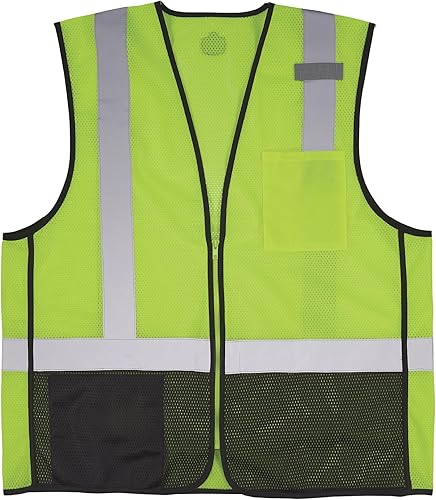 Ergodyne GloWear 8210Z-BK - Chaleco de seguridad clase 2, malla de alta visibilidad, reflectante, frente negro, cremallera