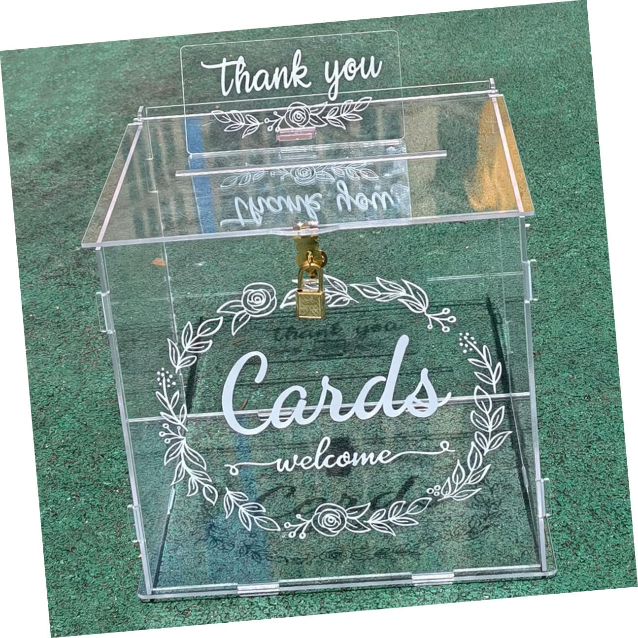 Supvox Acryl Hochzeitskartenbox mit Schloss Groß Weiß Muster Transparente Briefumschlagbox für Geldgeschenke und Erinnerungen Kartenfach für Hochzeit und Feier