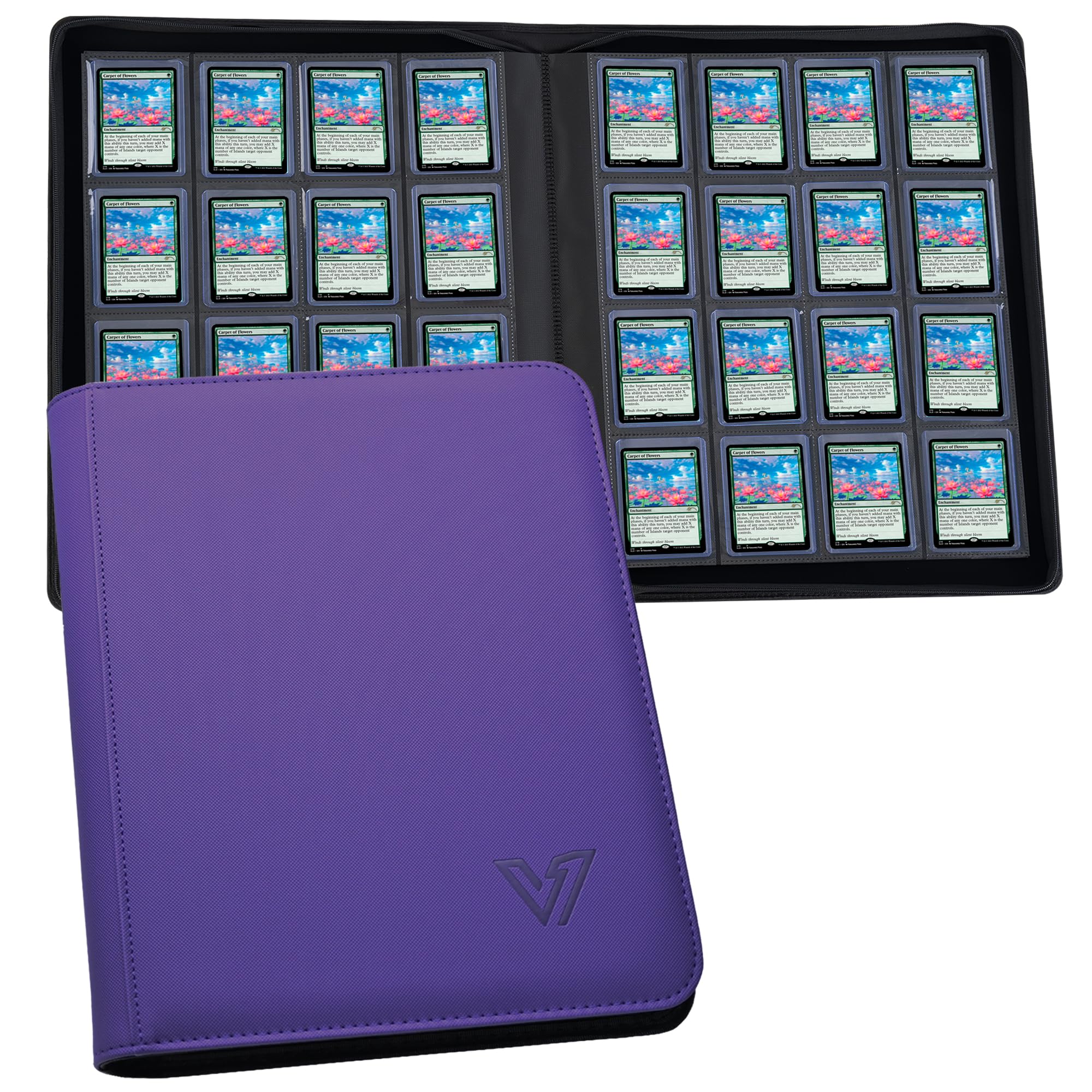 Vrsanok Toploaders Binder,Holds 640 Top Loaders,16 Pocket Top Loader Binder for 3" x 4"Rigid Cards,Double Sided Card Binder Abulm in 3"x4"Toploaders for Trading Cards (TOP 640 Dark Purple)