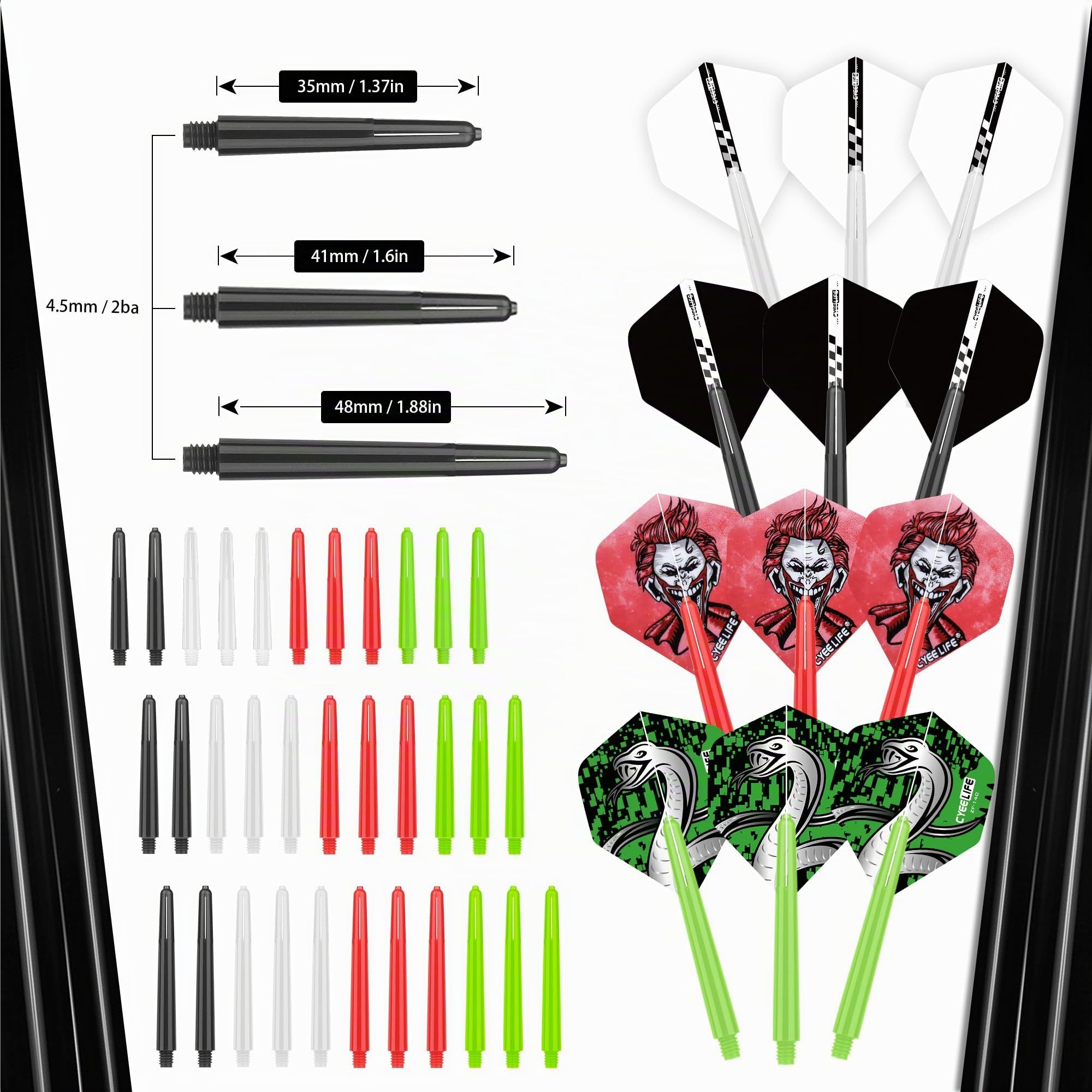CyeeLife 180 Piece Darts Custom Fit Pack Set, Includes Flights, Shafts, Rubber O-Rings, Flight Protecter And Accessories