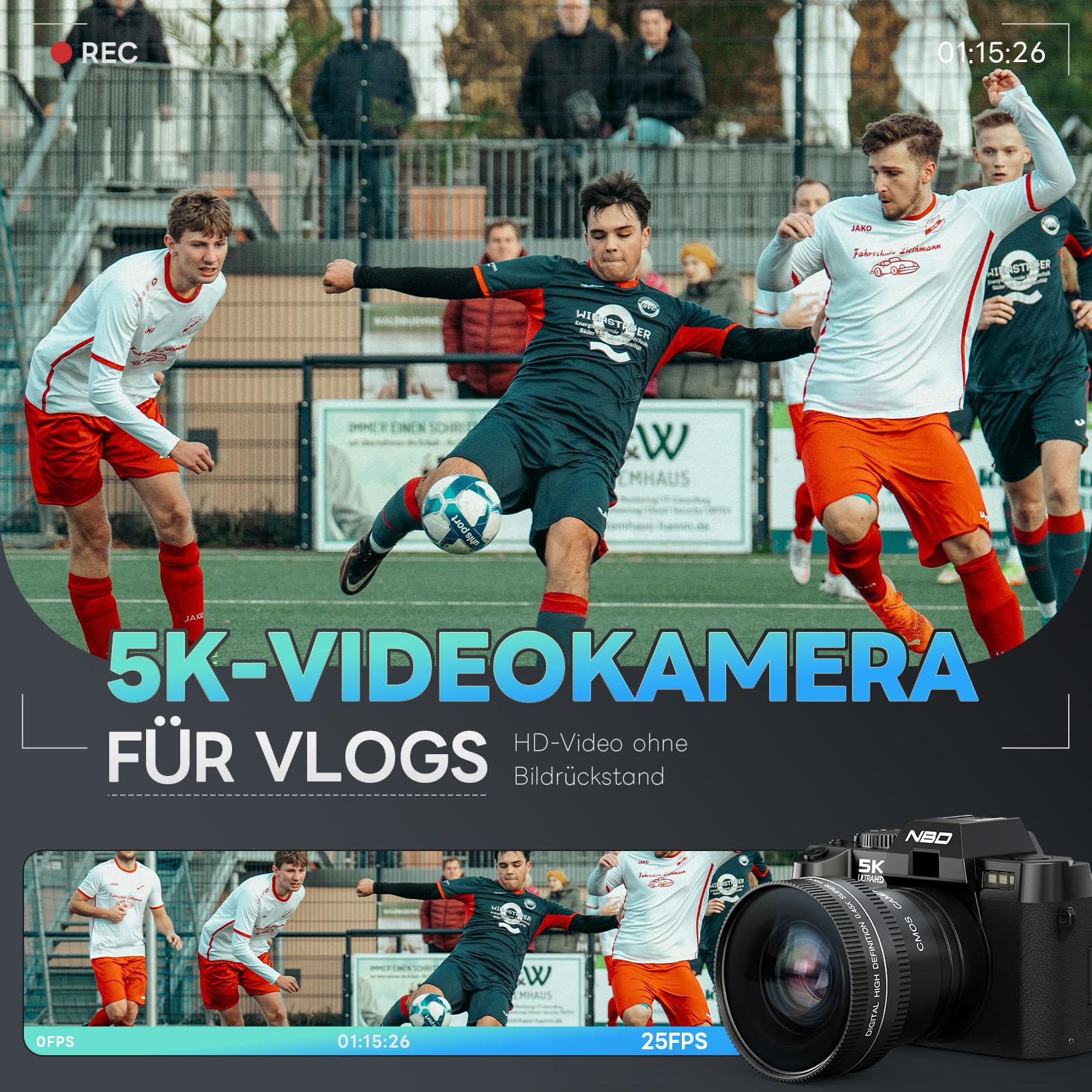 NBD 5K Digitalkamera 64MP, Autofokus, 16X Digitalzoom, Schwarz | 3 Zoll 180° Klappdisplay, WLAN, Weitwinkel/Makro, 2 Akkus, 64GB Karte, Vlogging, Reisen, Anfänger