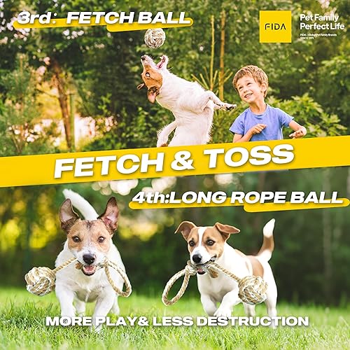 Miniatura 10 de Fida Juguetes de cuerda para perros, paquete de 4 unidades, resistentes cuerdas de algodón para masticar para interiores y exteriores, juego de