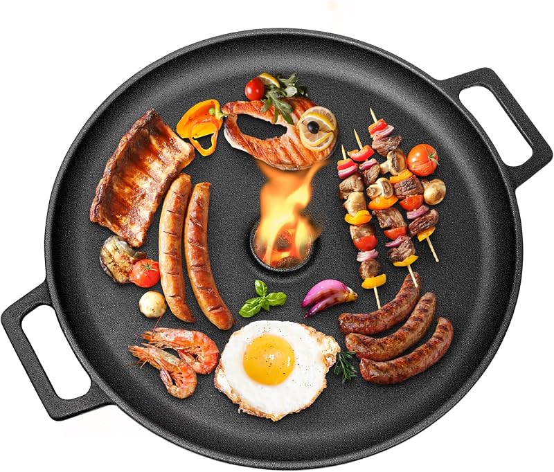 GFTIME 35 cm-es öntöttvas grillplán csepptálcával és fogantyúval kerthez